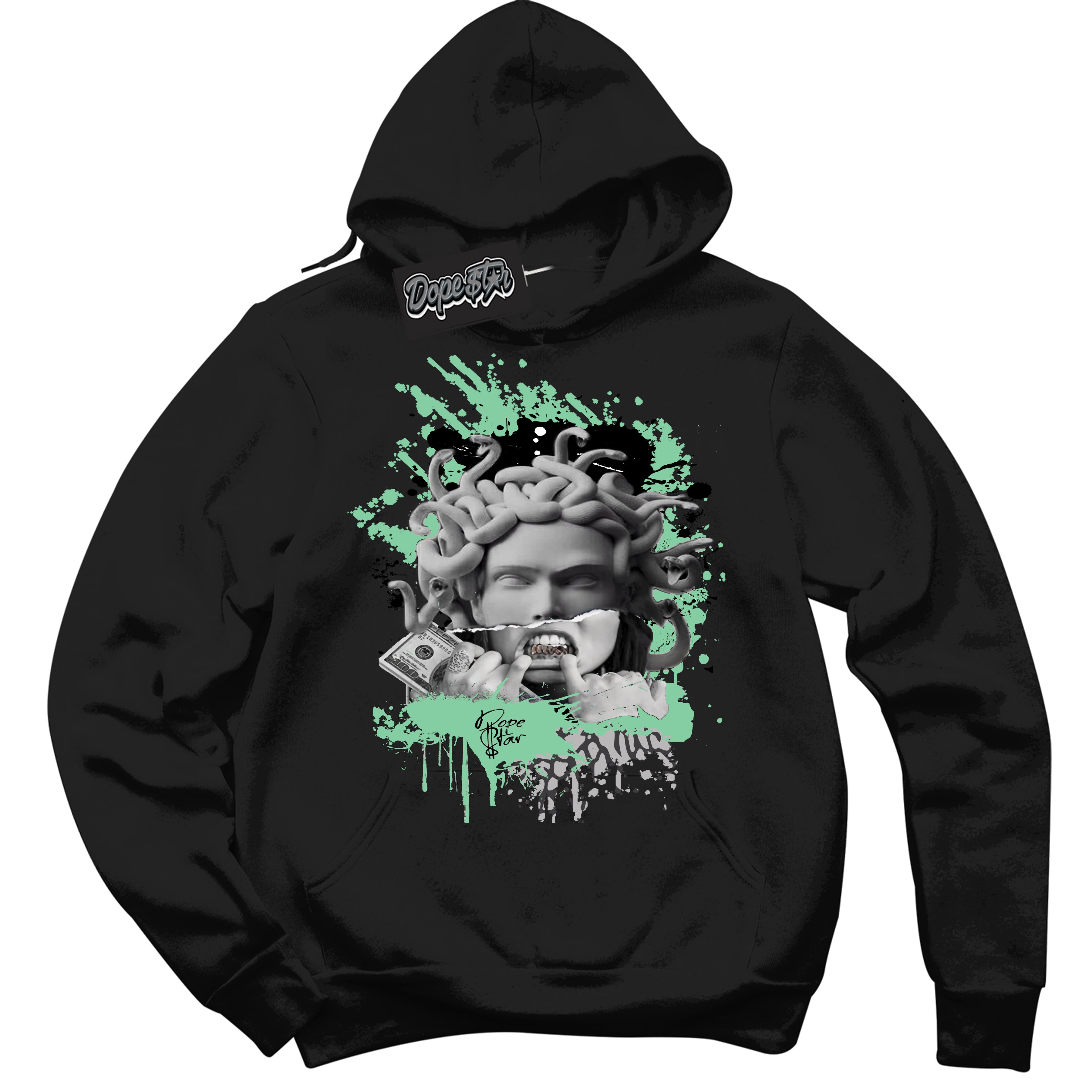 Cool Black Graphic DopeStar Hoodie with “ Medusa “ print, that perfectly matches Green Glow 3S sneakers