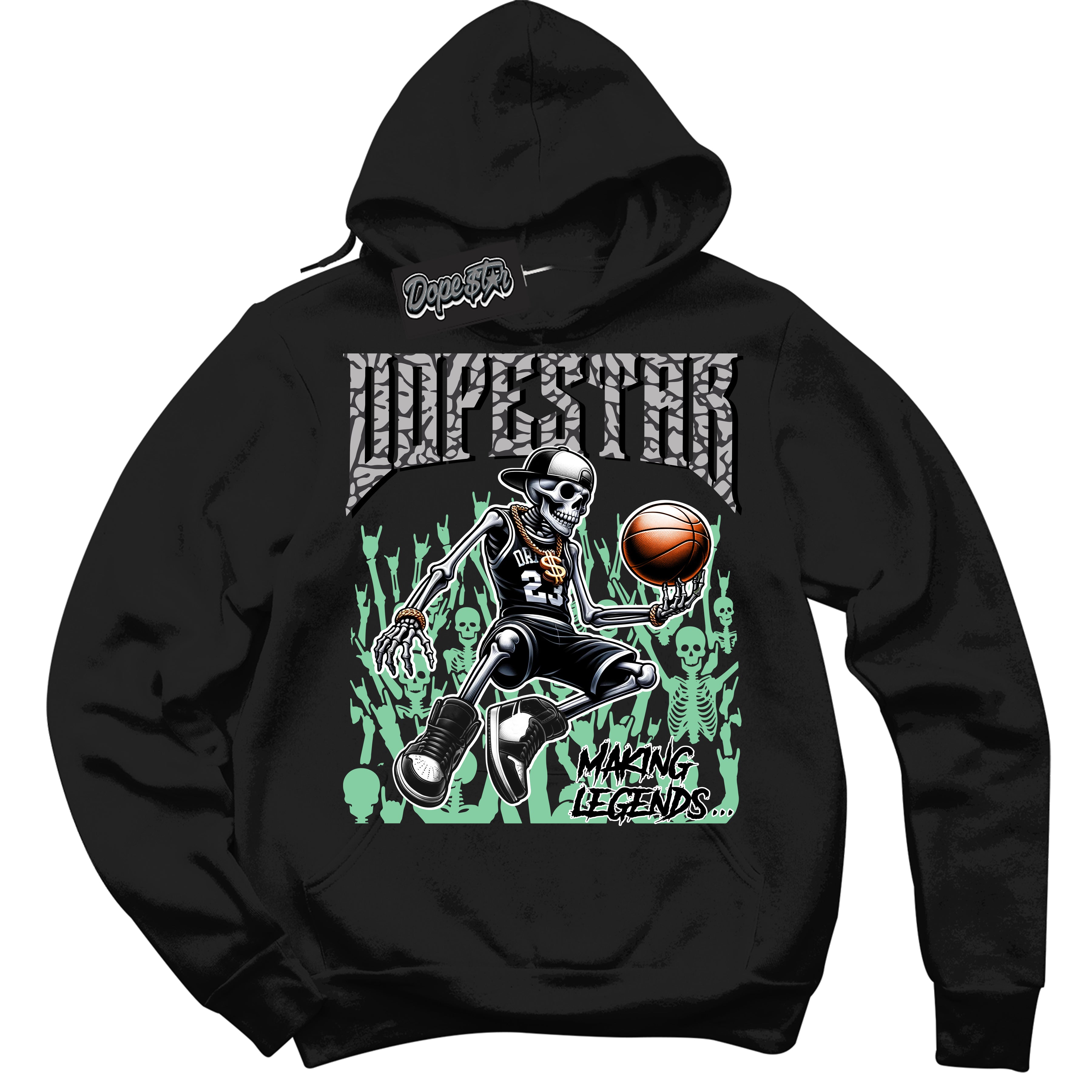 Cool Black Hoodie with “ Making Legends ”  design that Perfectly Matches Green Glow 3s Sneakers.