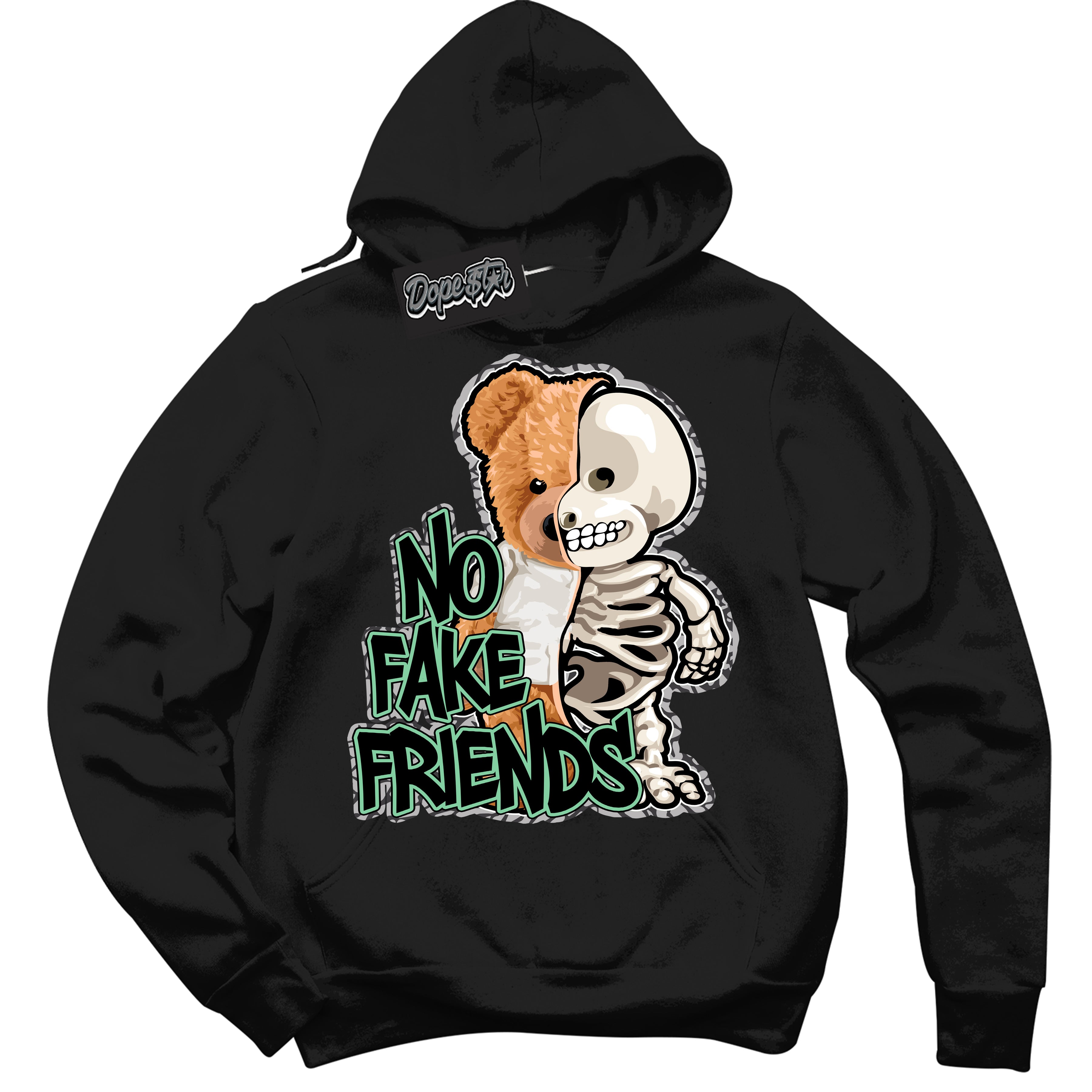 Cool Black Graphic DopeStar Hoodie with “ No Fake Friends “ print, that perfectly matches Green Glow 3S sneakers