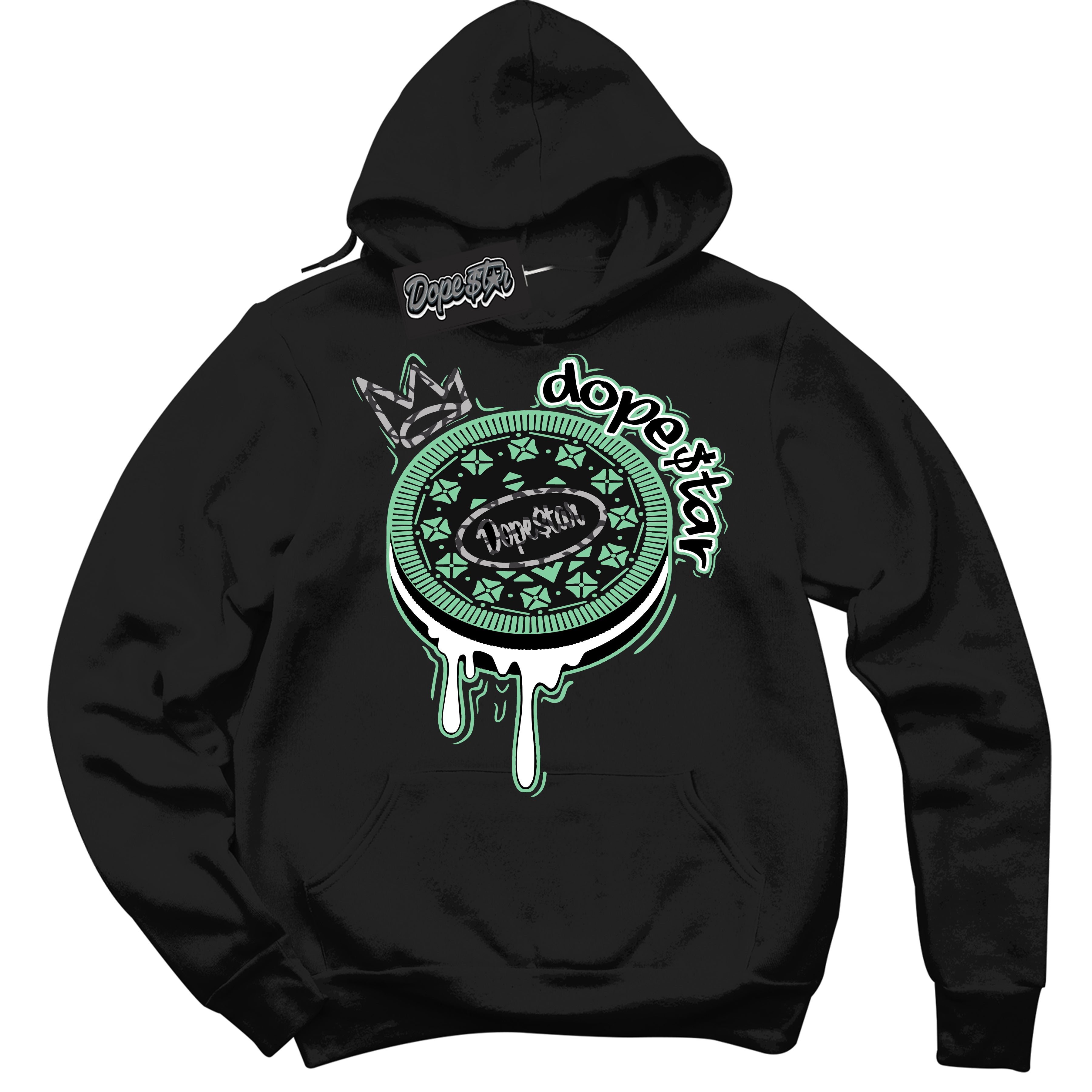 Cool Black Graphic DopeStar Hoodie with “ Oreo DS “ print, that perfectly matches Green Glow 3S sneakers