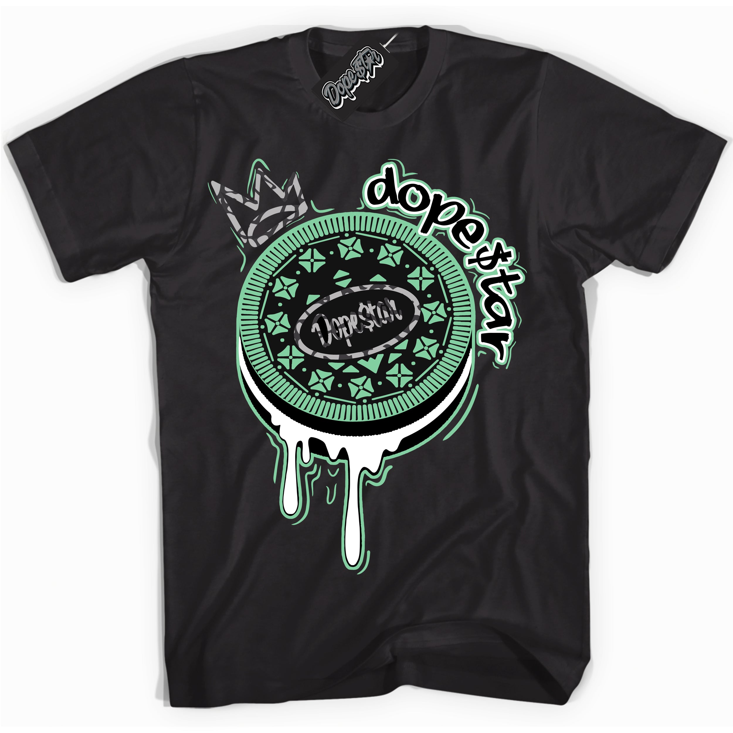 Cool Black graphic tee with “ Oreo DS ” design, that perfectly matches Green Glow 3s sneakers 