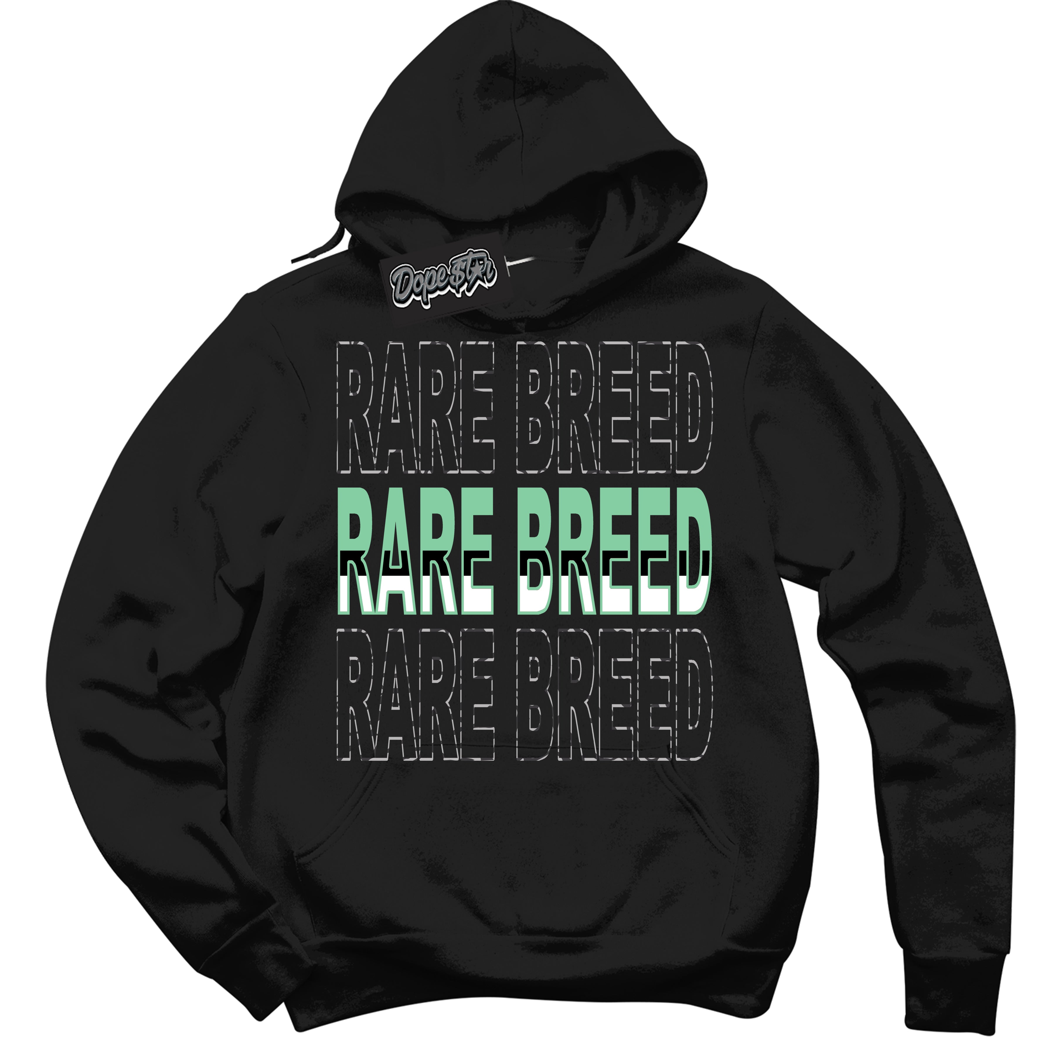 Cool Black Graphic DopeStar Hoodie with “ Rare Breed “ print, that perfectly matches Green Glow 3S sneakers