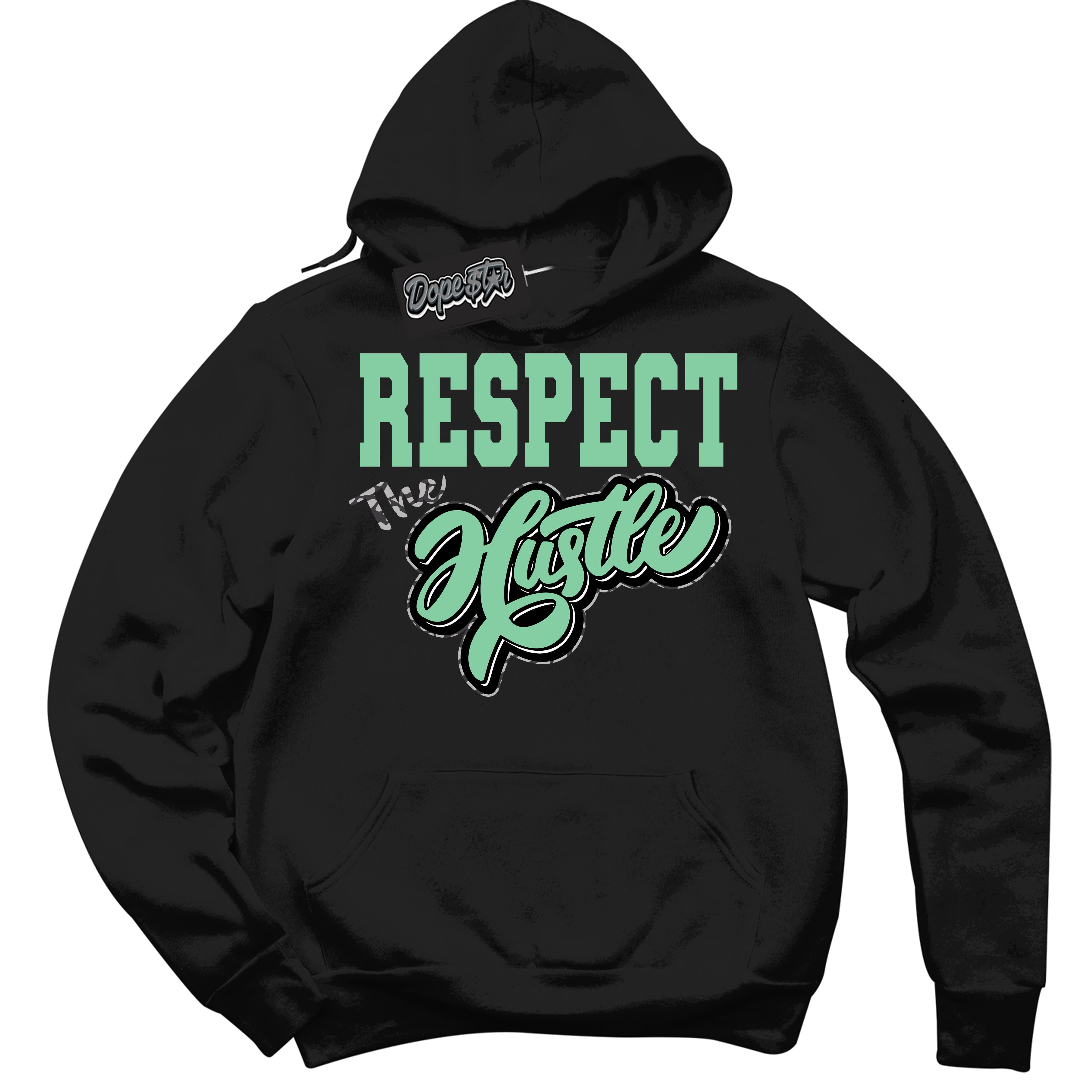 Cool Black Graphic DopeStar Hoodie with “ Respect The Hustle “ print, that perfectly matches Green Glow 3S sneakers