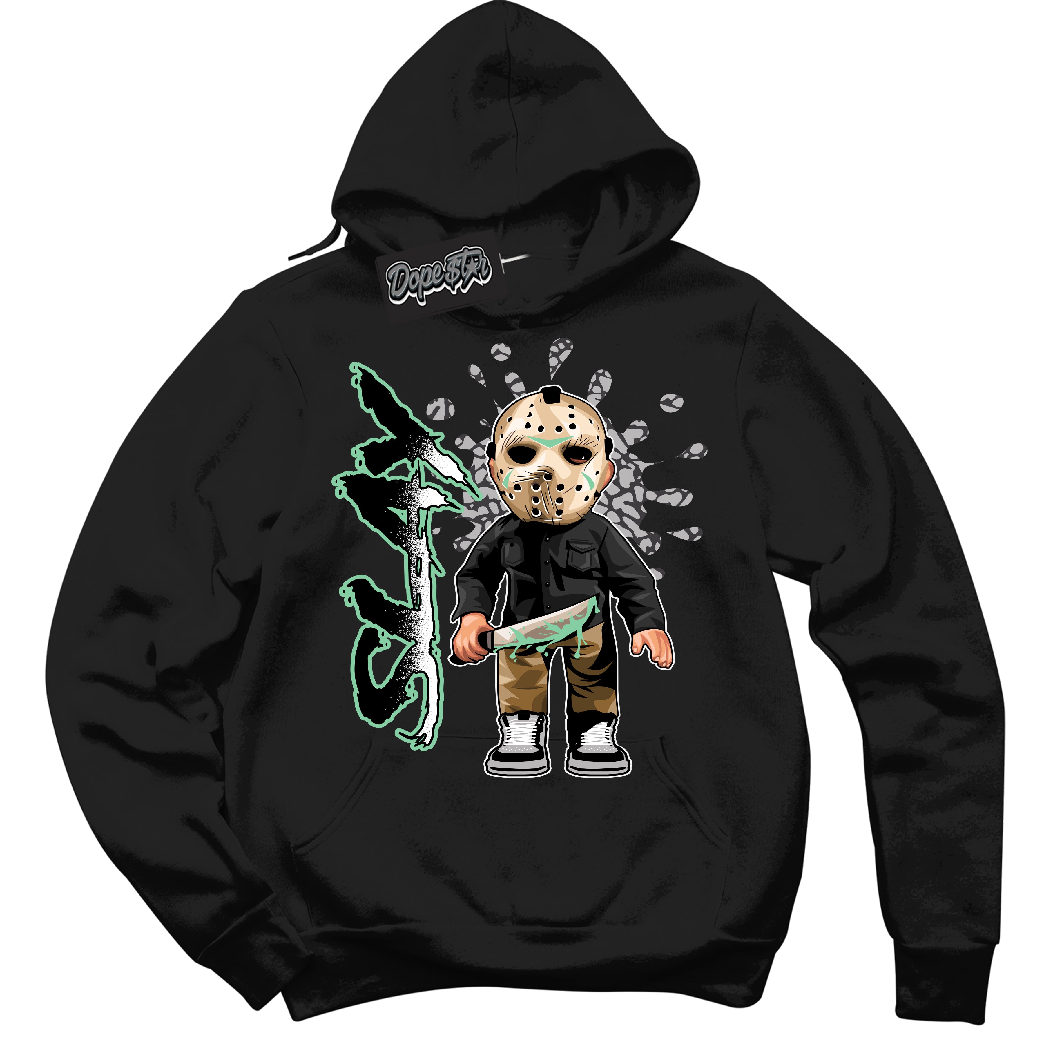 Cool Black Graphic DopeStar Hoodie with “ Slay “ print, that perfectly matches Green Glow 3S sneakers