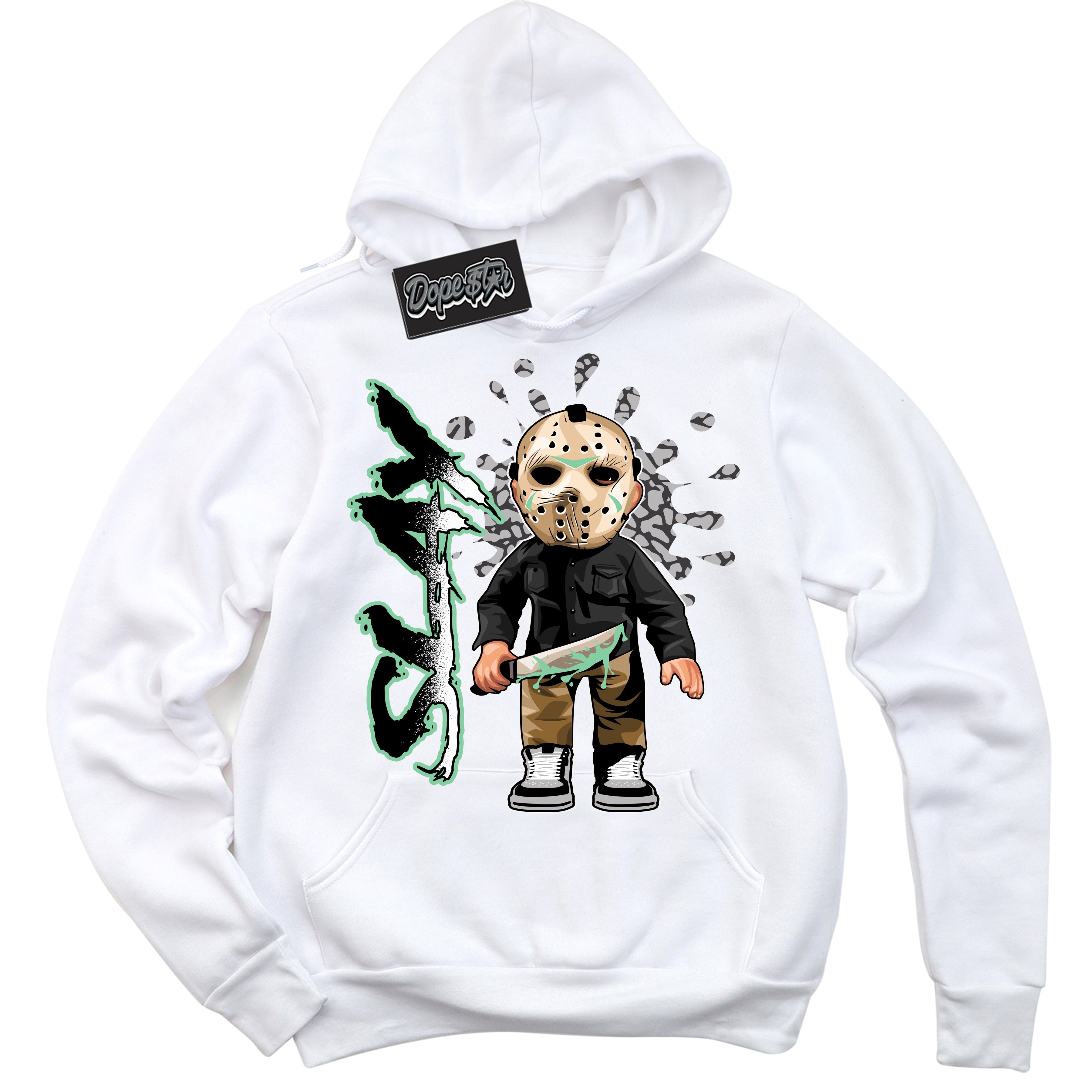 Cool White Graphic DopeStar Hoodie with “ Slay “ print, that perfectly matches Green Glow 3s sneakers