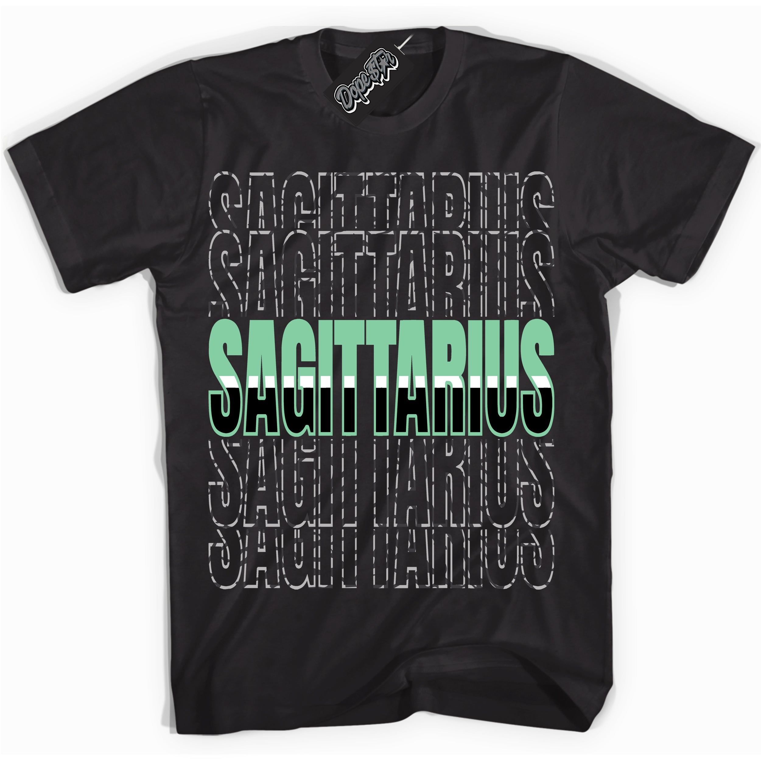 Cool Black graphic tee with “ Sagittarius ” design, that perfectly matches Green Glow 3s sneakers 