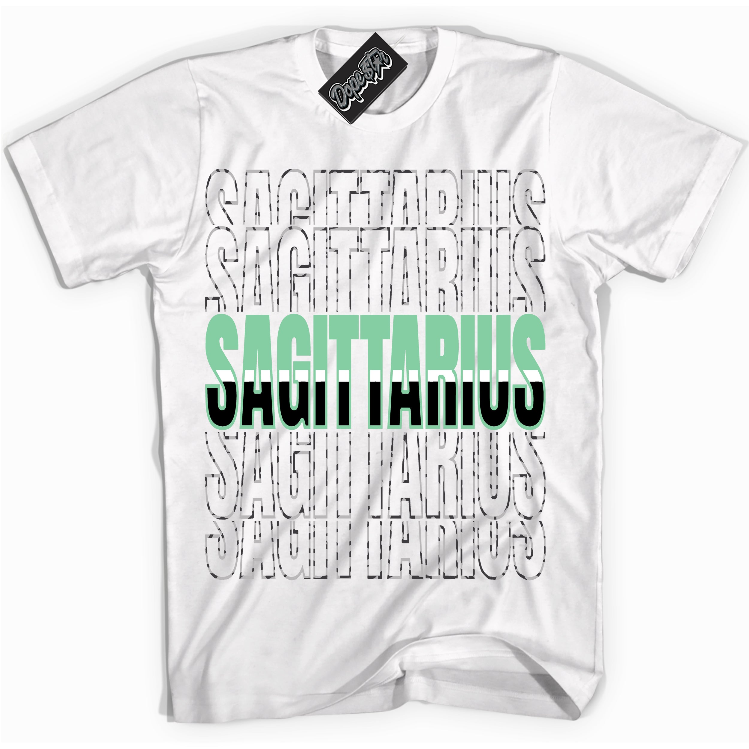 Cool White graphic tee with “ Sagittarius ” design, that perfectly matches Green Glow 3s sneakers 