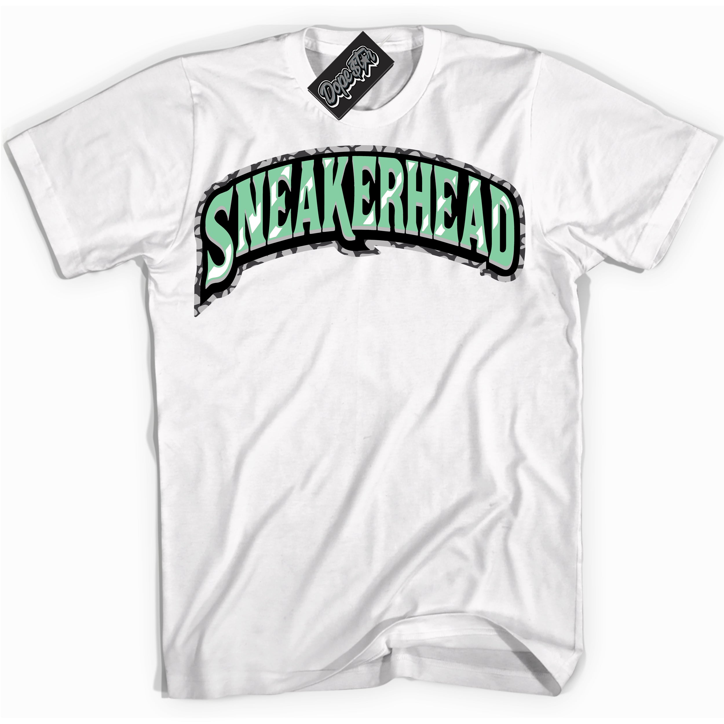 Cool White graphic tee with “ Sneakerhead ” design, that perfectly matches Green Glow 3s sneakers 