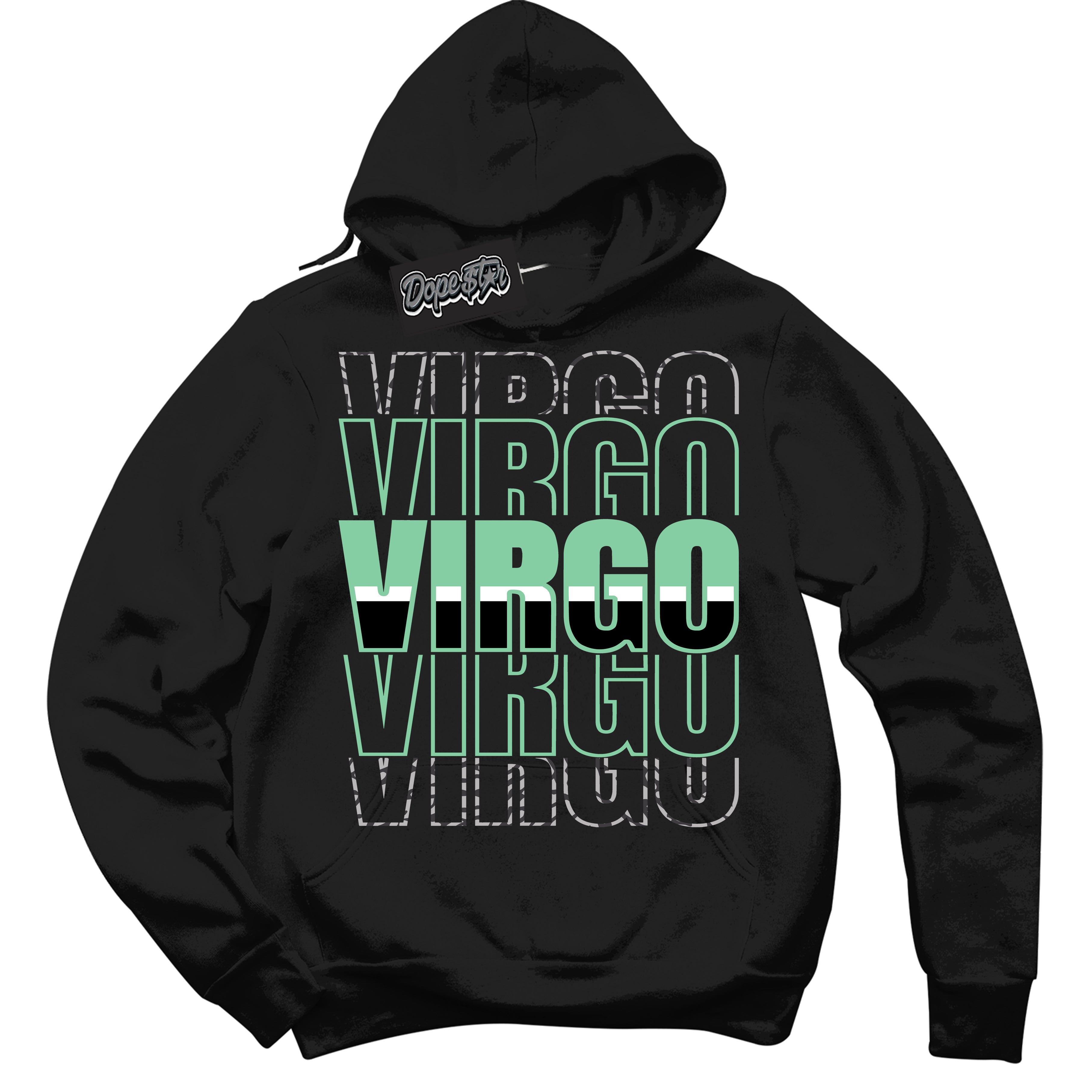 Cool Black Graphic DopeStar Hoodie with “ Virgo “ print, that perfectly matches Green Glow 3S sneakers