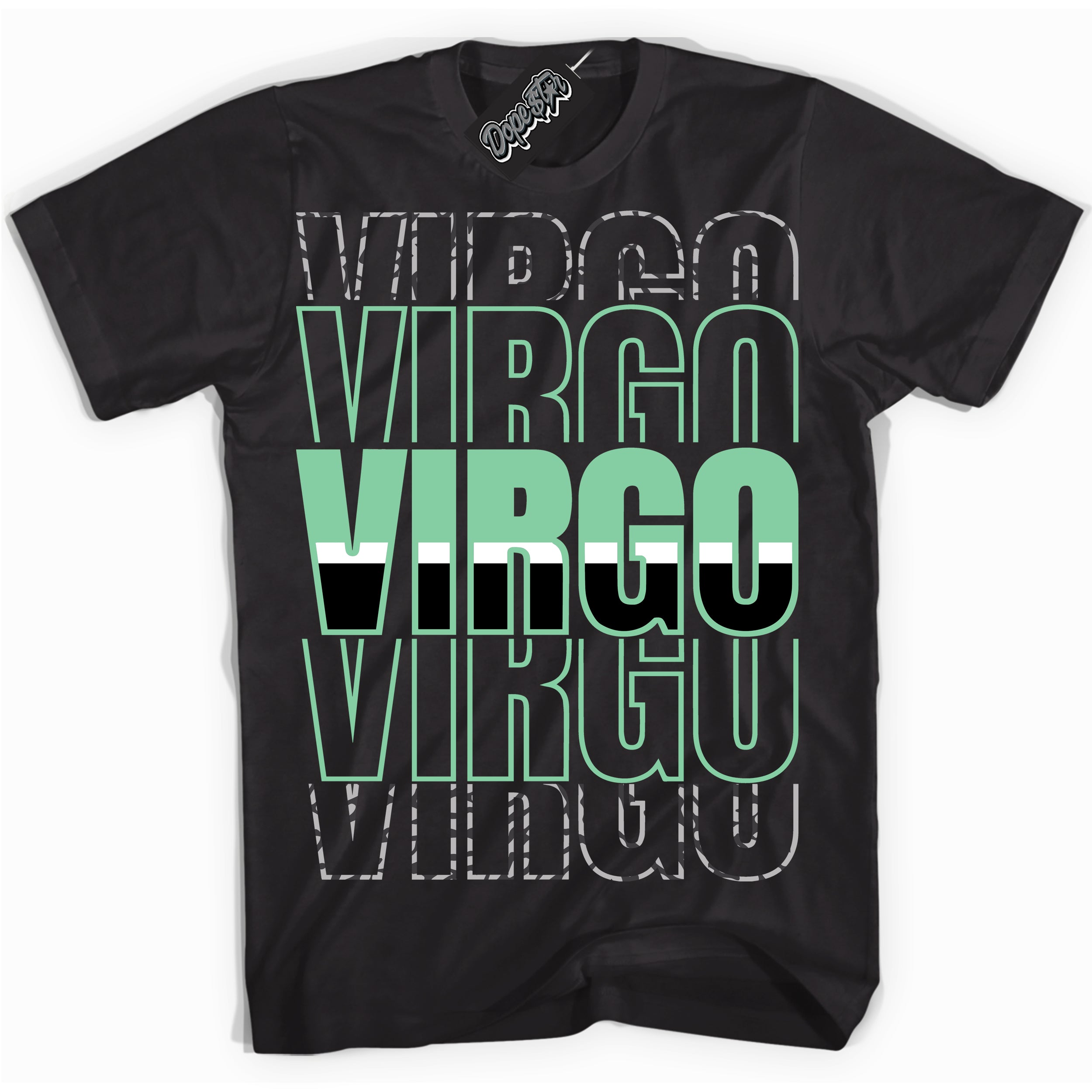 Cool Black graphic tee with “ Virgo ” design, that perfectly matches Green Glow 3s sneakers 