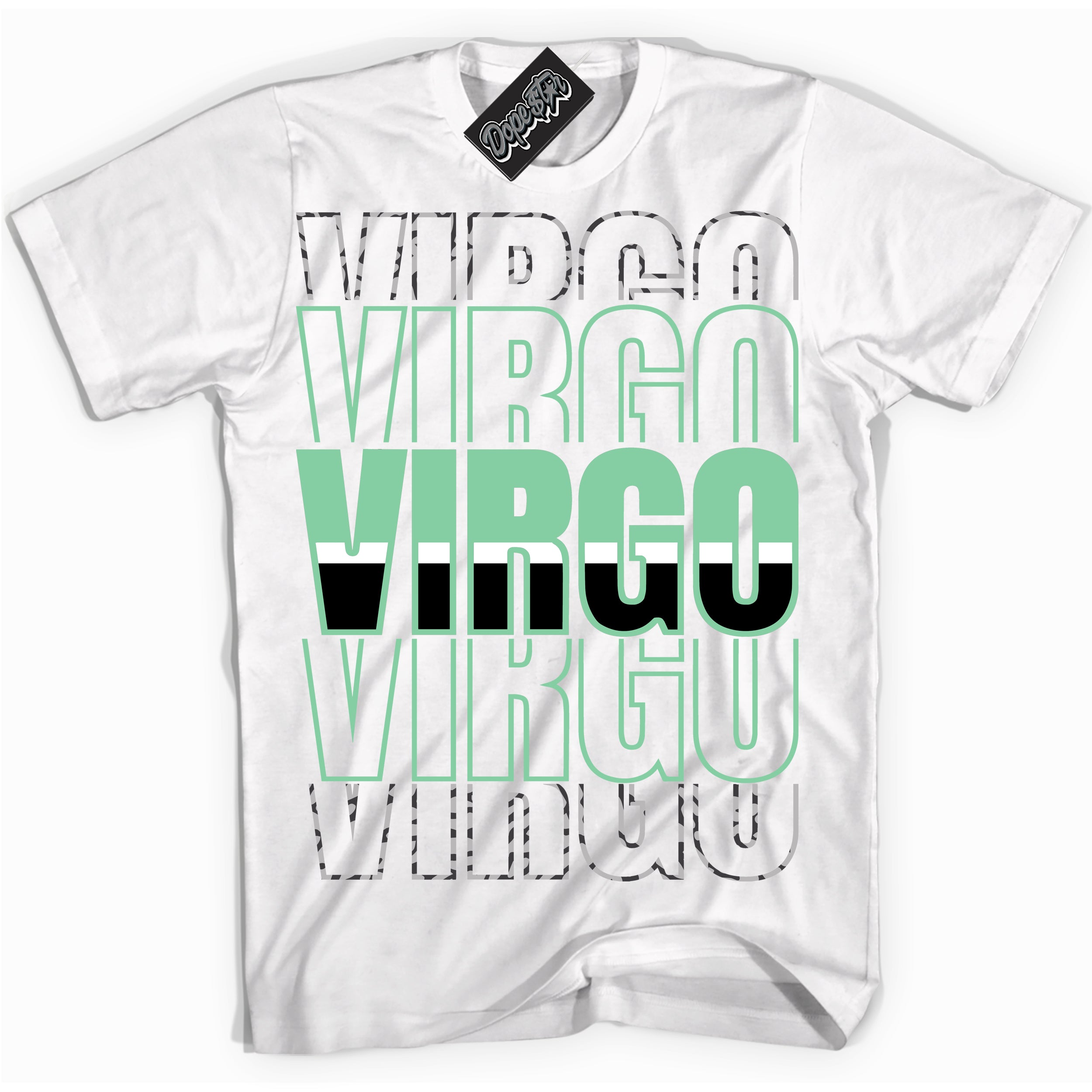 Cool White graphic tee with “ Virgo ” design, that perfectly matches Green Glow 3s sneakers 