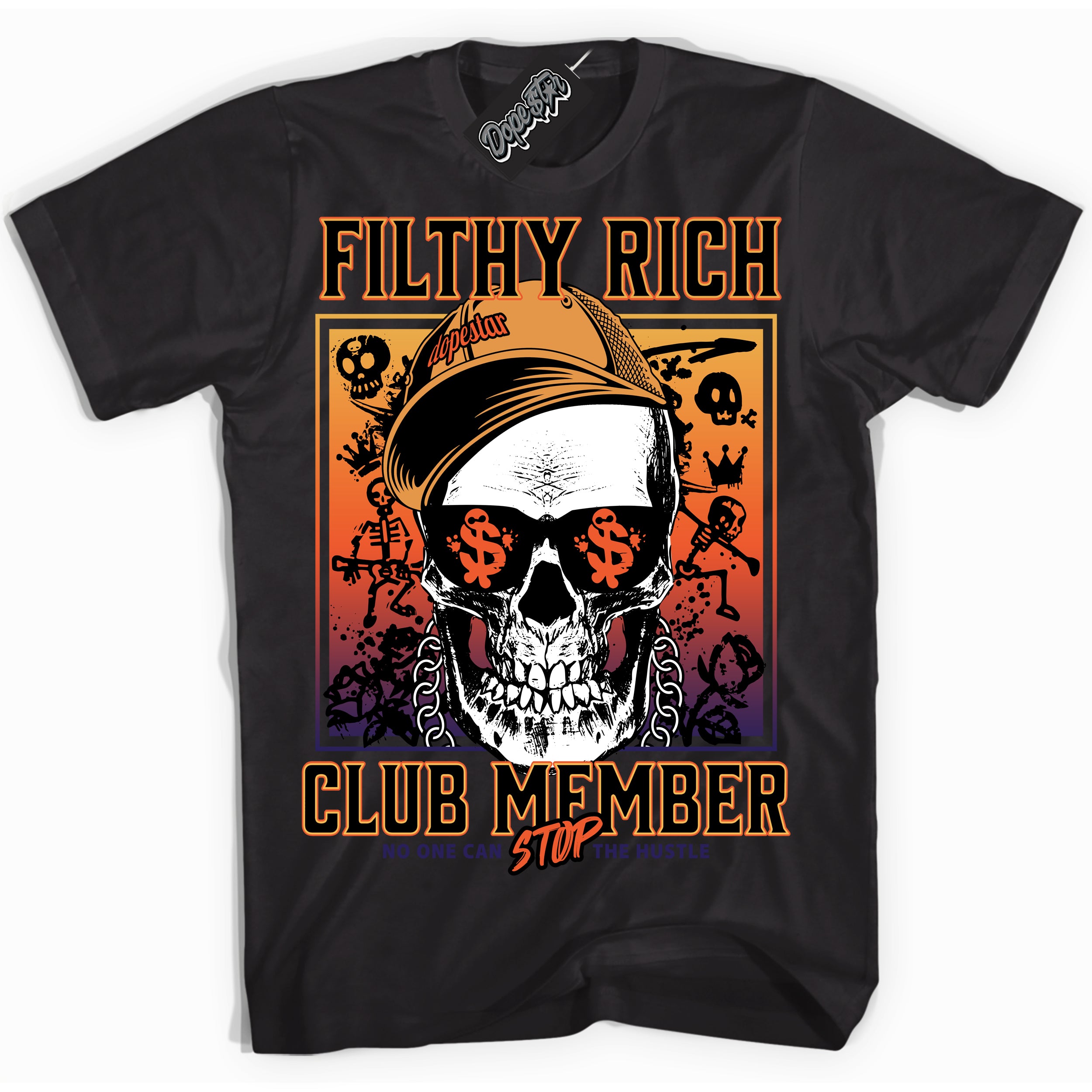 Cool Black Shirt with “ Filthy Rich” design that perfectly matches J Balvin Rio 3s Sneakers.