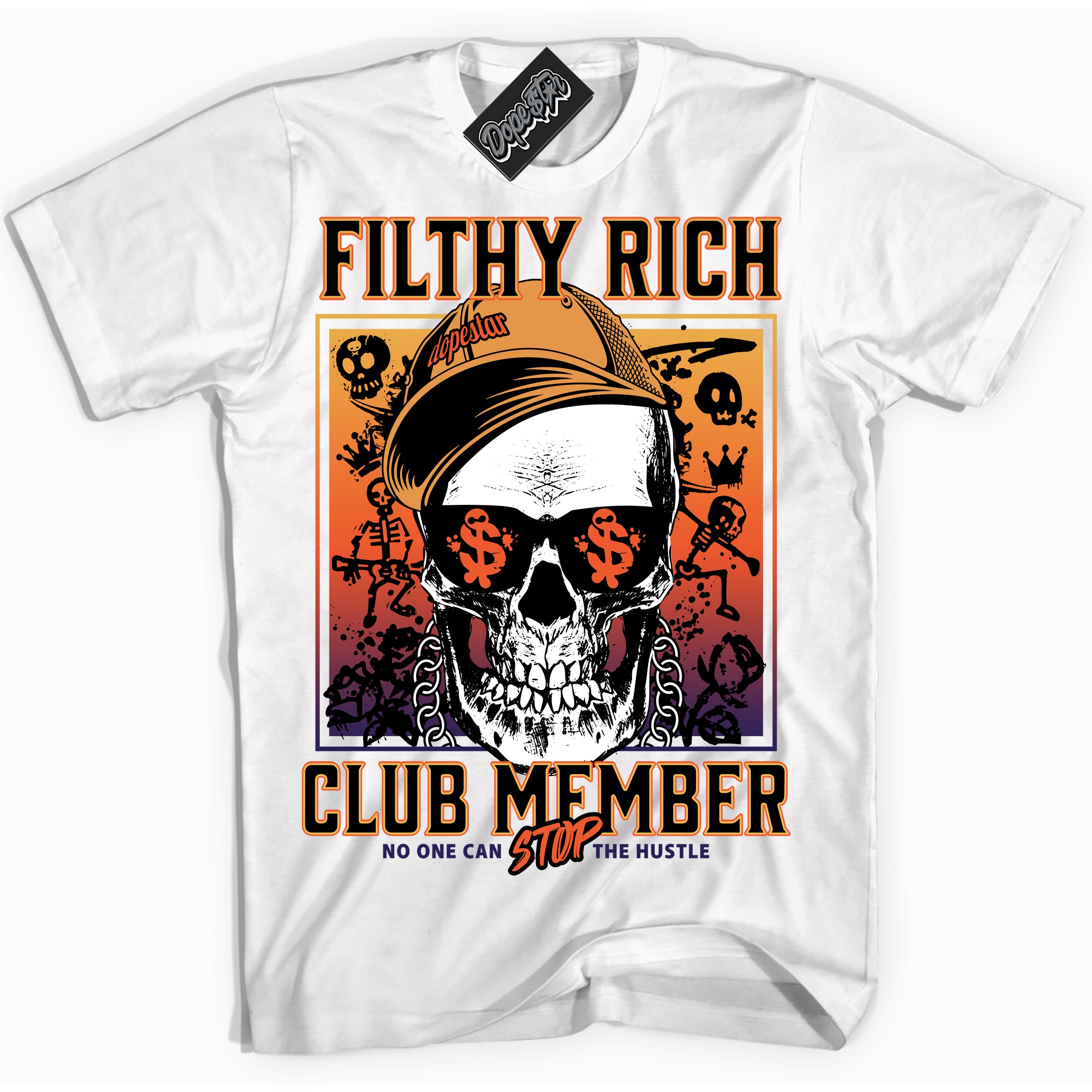 Cool White Shirt with “ Filthy Rich” design that perfectly matches J Balvin Rio 3s Sneakers.