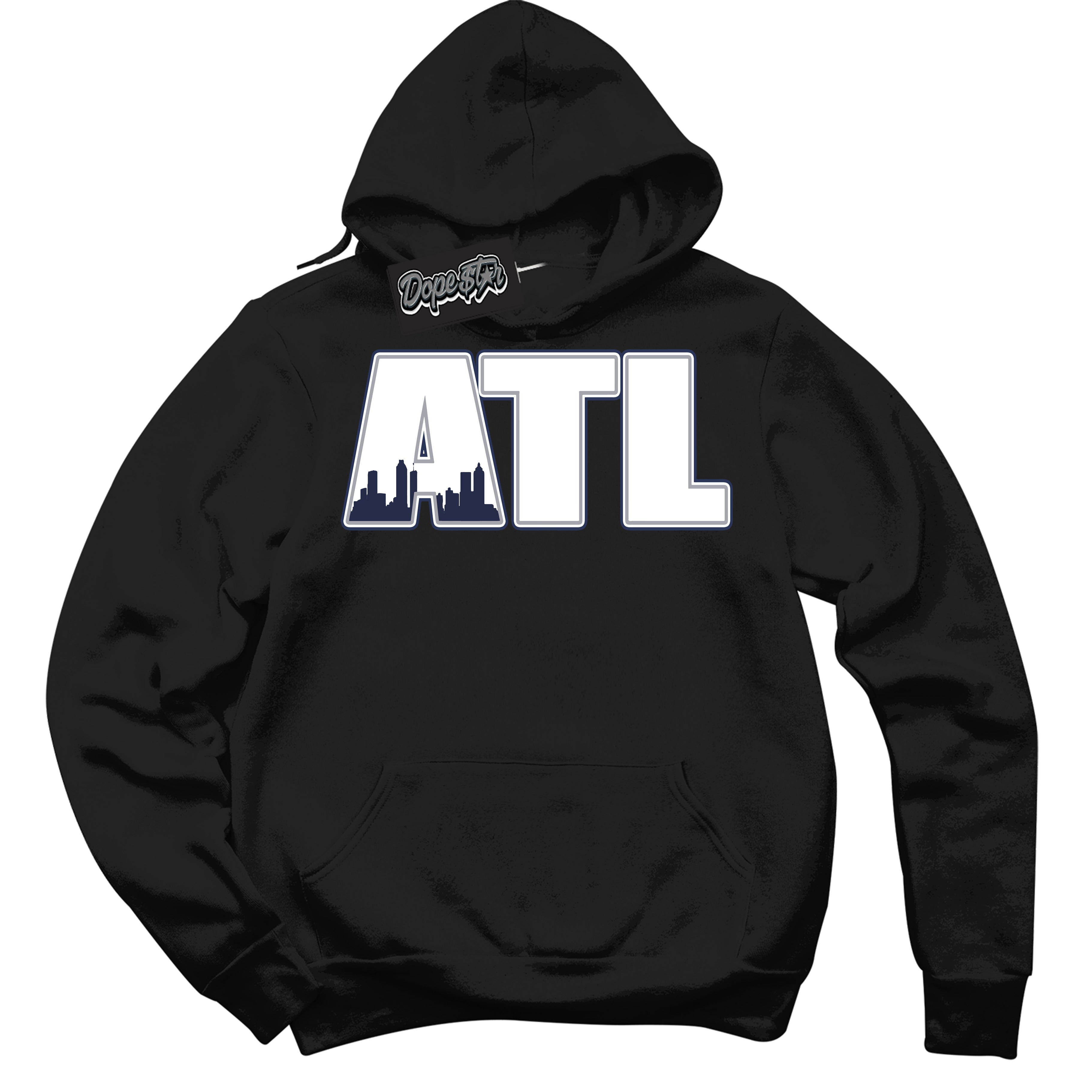 AJ3 Retro Midnight Navy 'Atlanta' Hoodie- Black Streetwear Mockup | Sneakerhead Hoodie Matching Midnight Navy AJ3 Retro | Jordan 3 Retro Midnight Navy hoodie for Men & Women | Matching outfits with your Midnight Navy 3s Kicks | Sneakerhead Fashion Must-Have.