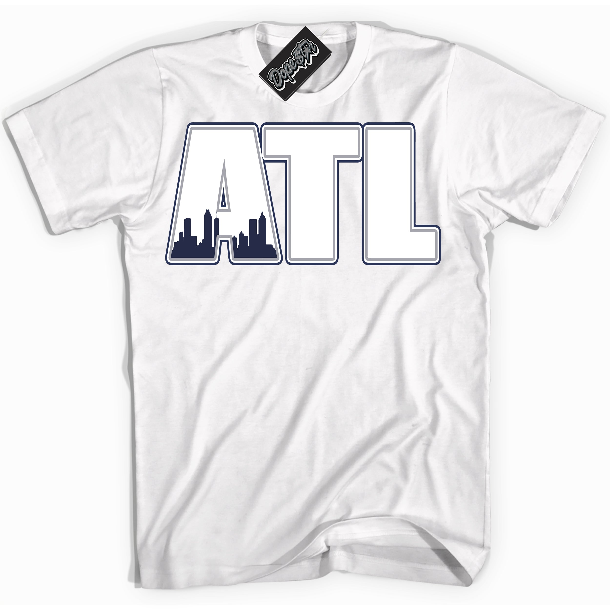 AJ3 Retro Midnight Navy 'Atlanta' Shirt - White Streetwear Mockup | Sneakerhead T-shirt Matching Midnight Navy AJ3 Retro | Jordan 3 Retro Midnight Navy Shirt for Men & Women | Matching outfits with your Midnight Navy 3s Kicks | Sneakerhead Fashion Must-Have.