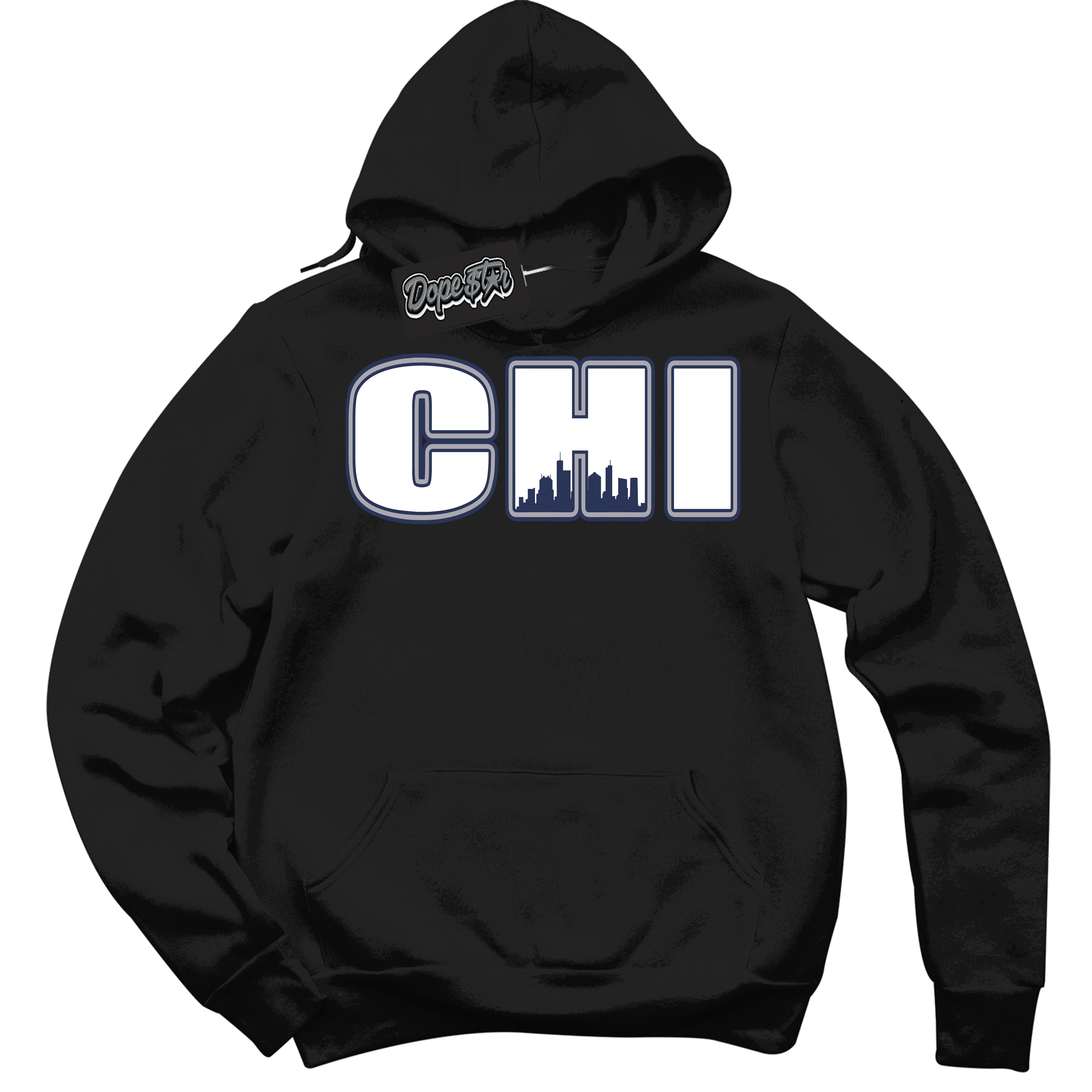 AJ3 Retro Midnight Navy 'Chicago' Hoodie- Black Streetwear Mockup | Sneakerhead Hoodie Matching Midnight Navy AJ3 Retro | Jordan 3 Retro Midnight Navy hoodie for Men & Women | Matching outfits with your Midnight Navy 3s Kicks | Sneakerhead Fashion Must-Have.