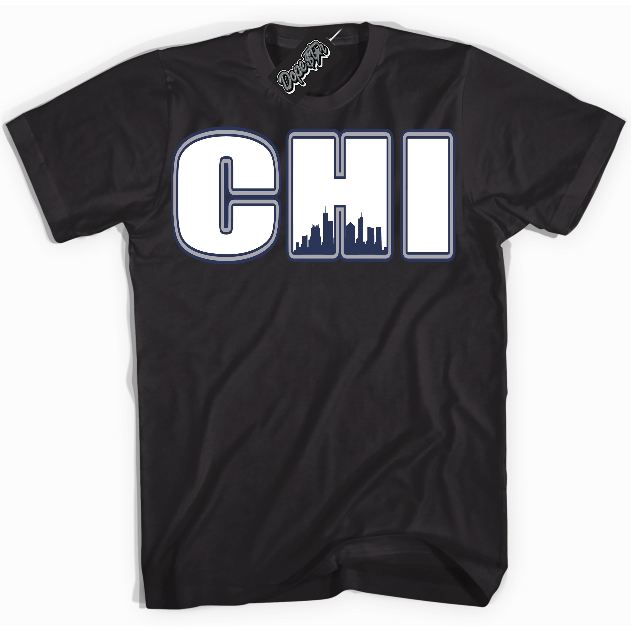 AJ3 Retro Midnight Navy 'Chicago' Shirt - Black Streetwear Mockup | Sneakerhead T-shirt Matching Midnight Navy AJ3 Retro| Jordan 3 Retro Midnight Navy Shirt for Men & Women | Matching outfits with your Midnight Navy 3s Kicks | Sneakerhead Fashion Must-Have.