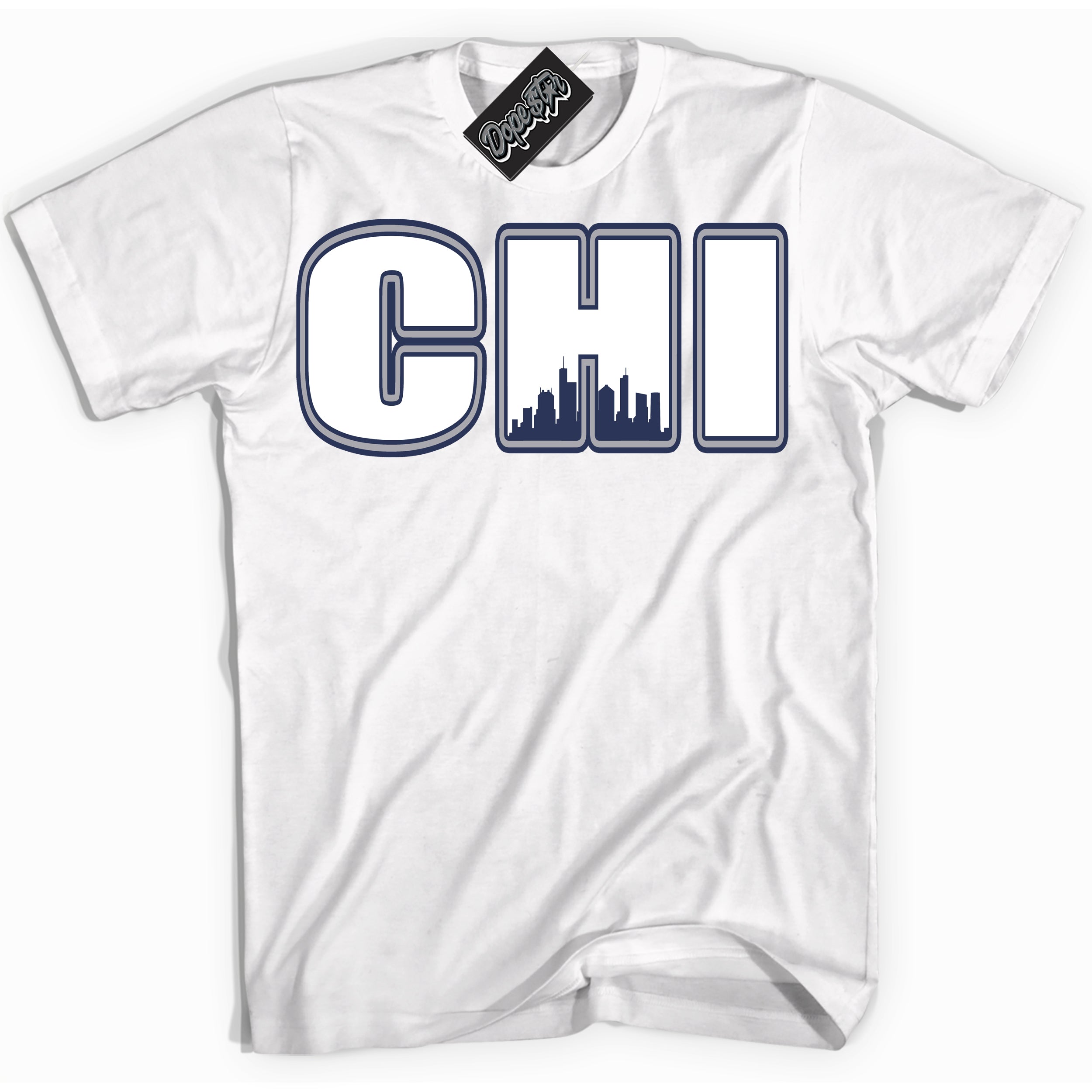 AJ3 Retro Midnight Navy 'Chicago' Shirt - White Streetwear Mockup | Sneakerhead T-shirt Matching Midnight Navy AJ3 Retro | Jordan 3 Retro Midnight Navy Shirt for Men & Women | Matching outfits with your Midnight Navy 3s Kicks | Sneakerhead Fashion Must-Have.