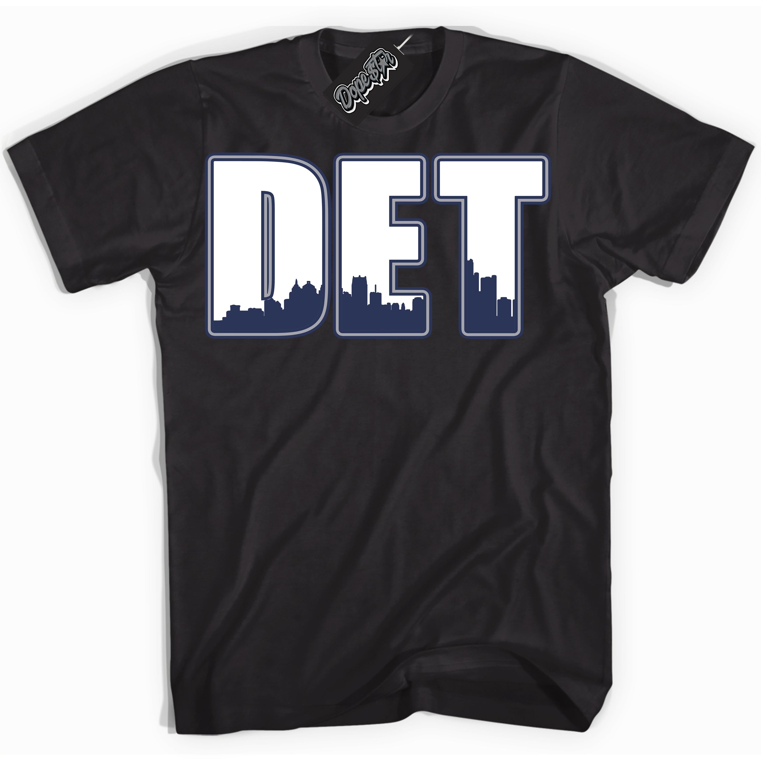 AJ3 Retro Midnight Navy 'Detroit' Shirt - Black Streetwear Mockup | Sneakerhead T-shirt Matching Midnight Navy AJ3 Retro| Jordan 3 Retro Midnight Navy Shirt for Men & Women | Matching outfits with your Midnight Navy 3s Kicks | Sneakerhead Fashion Must-Have.