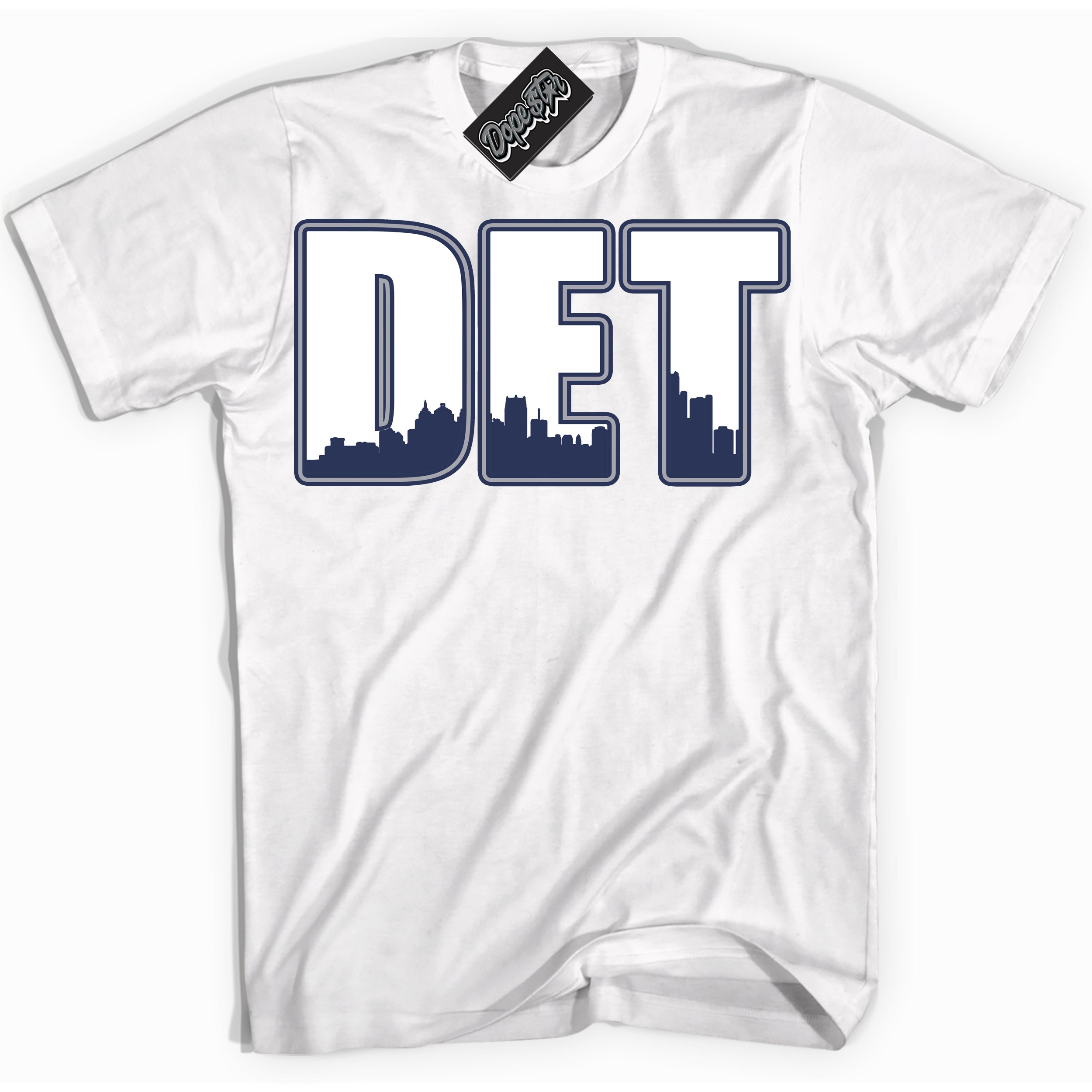 AJ3 Retro Midnight Navy 'Detroit' Shirt - White Streetwear Mockup | Sneakerhead T-shirt Matching Midnight Navy AJ3 Retro | Jordan 3 Retro Midnight Navy Shirt for Men & Women | Matching outfits with your Midnight Navy 3s Kicks | Sneakerhead Fashion Must-Have.