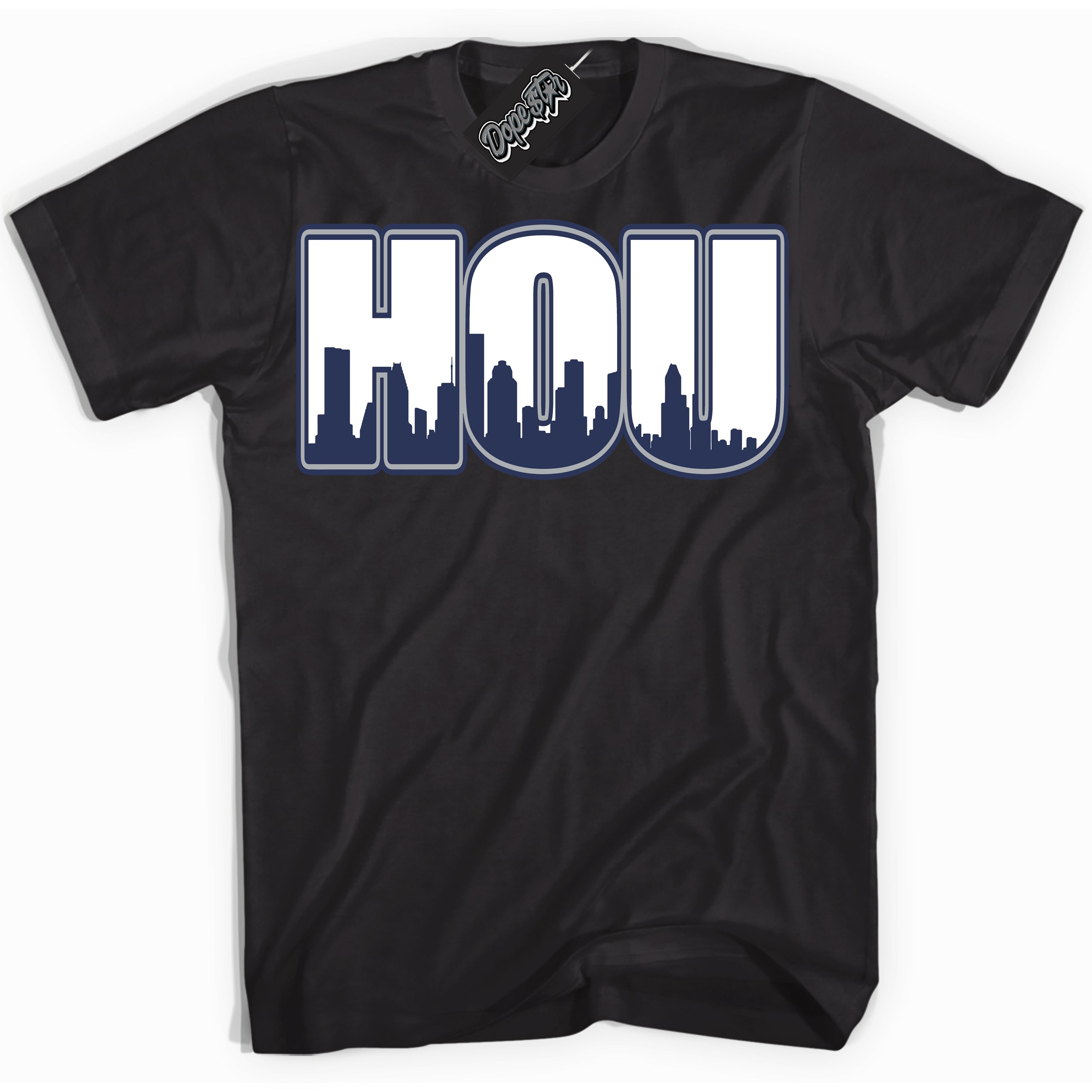 AJ3 Retro Midnight Navy 'Houston' Shirt - Black Streetwear Mockup | Sneakerhead T-shirt Matching Midnight Navy AJ3 Retro| Jordan 3 Retro Midnight Navy Shirt for Men & Women | Matching outfits with your Midnight Navy 3s Kicks | Sneakerhead Fashion Must-Have.