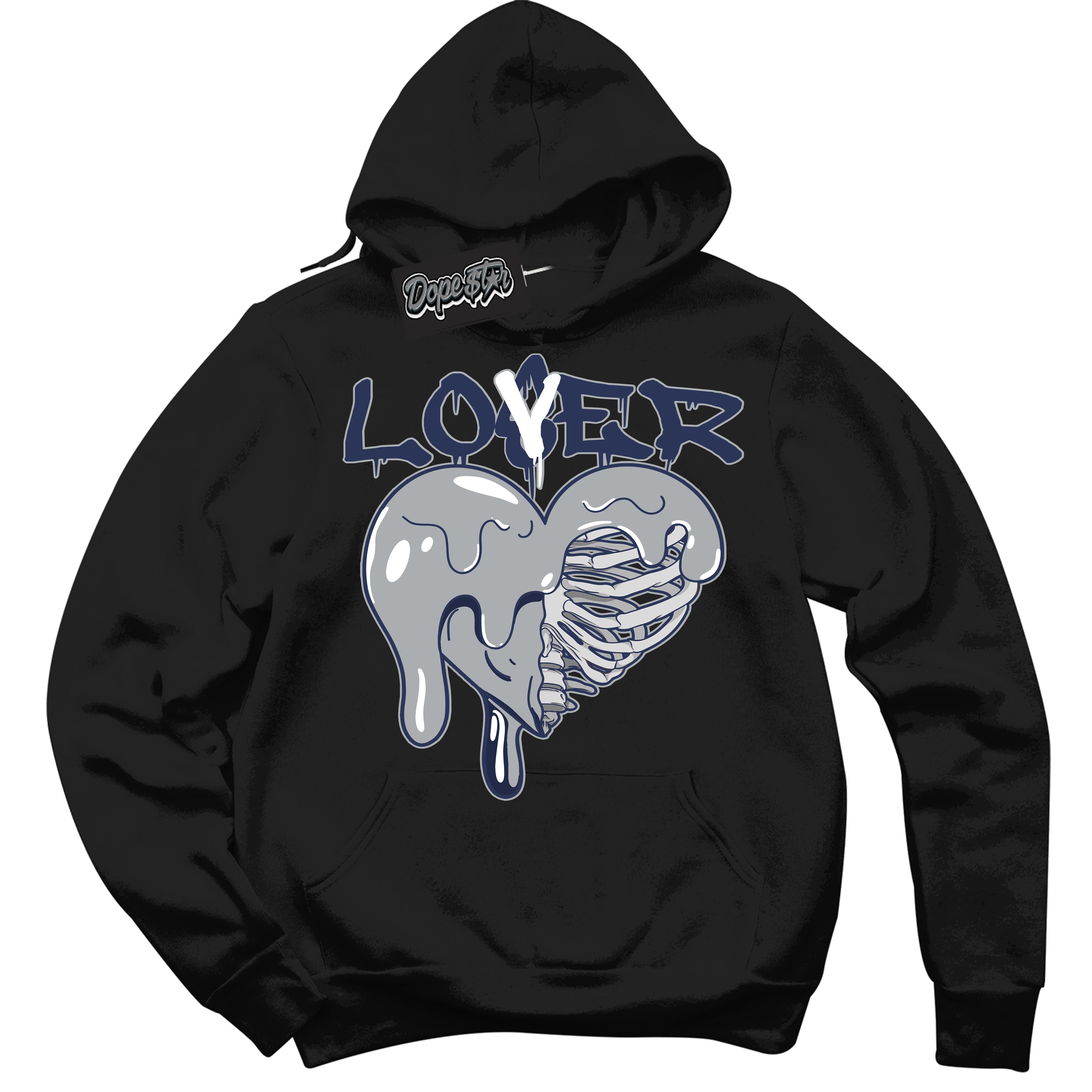 AJ3 Retro Midnight Navy 'Lover Loser' Hoodie- Black Streetwear Mockup | Sneakerhead Hoodie Matching Midnight Navy AJ3 Retro | Jordan 3 Retro Midnight Navy hoodie for Men & Women | Matching outfits with your Midnight Navy 3s Kicks | Sneakerhead Fashion Must-Have.