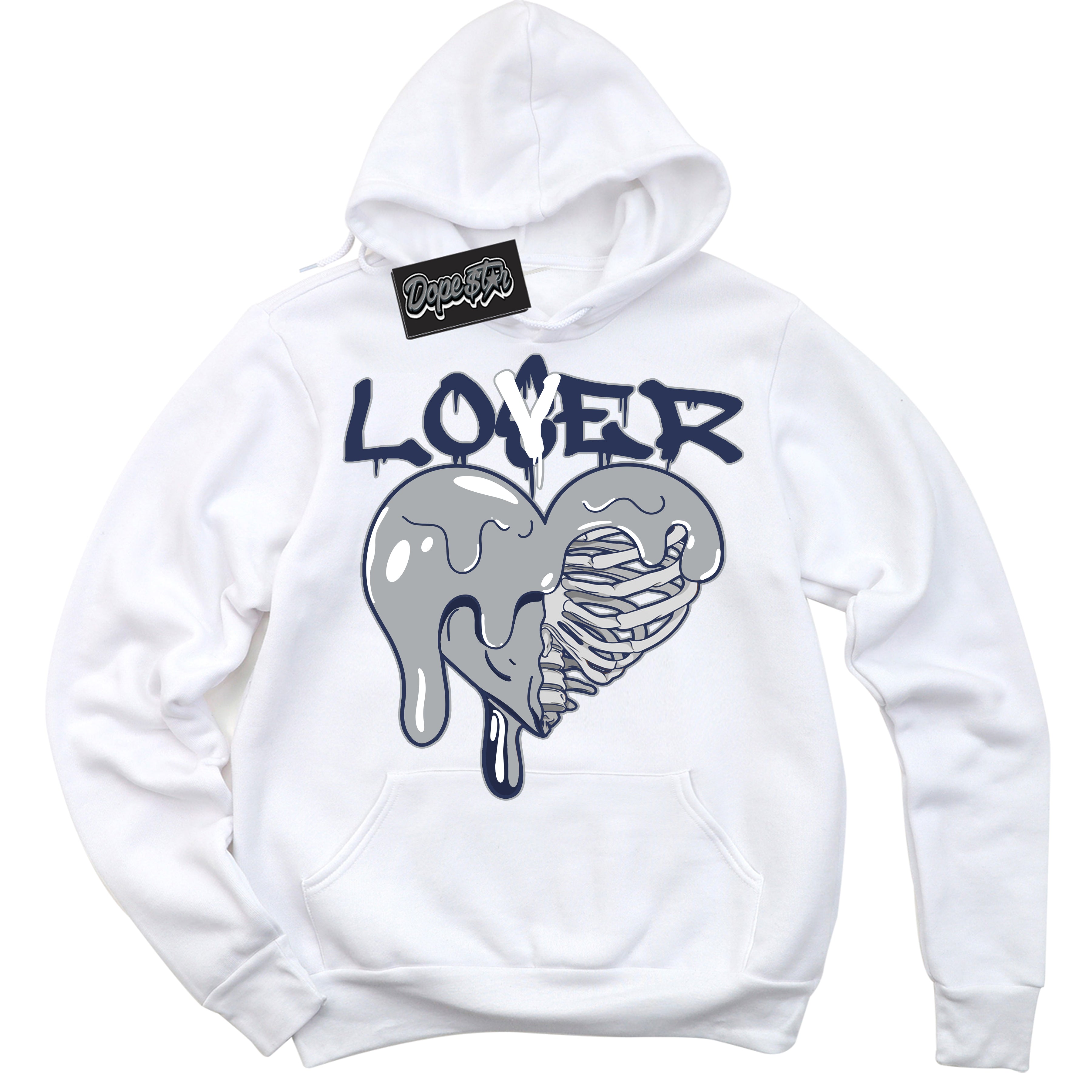 AJ3 Retro Midnight Navy 'Lover Loser' Hoodie- White Streetwear Mockup | Sneakerhead Hoodie Matching Midnight Navy AJ3 Retro | Jordan 3 Retro Midnight Navy hoodie for Men & Women | Matching outfits with your Midnight Navy 3s Kicks | Sneakerhead Fashion Must-Have.