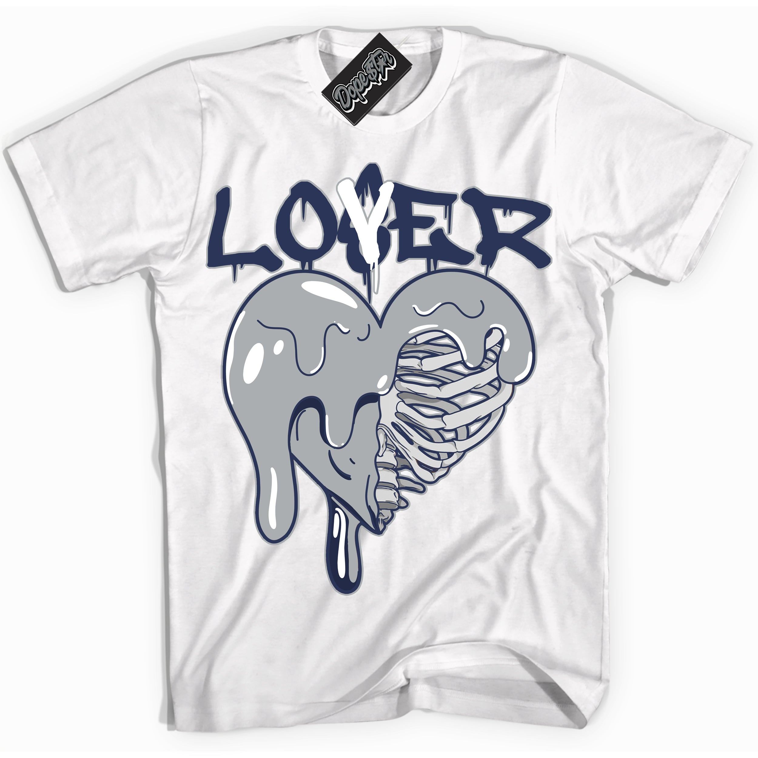 AJ3 Retro Midnight Navy 'Lover Loser' Shirt - White Streetwear Mockup | Sneakerhead T-shirt Matching Midnight Navy AJ3 Retro | Jordan 3 Retro Midnight Navy Shirt for Men & Women | Matching outfits with your Midnight Navy 3s Kicks | Sneakerhead Fashion Must-Have.