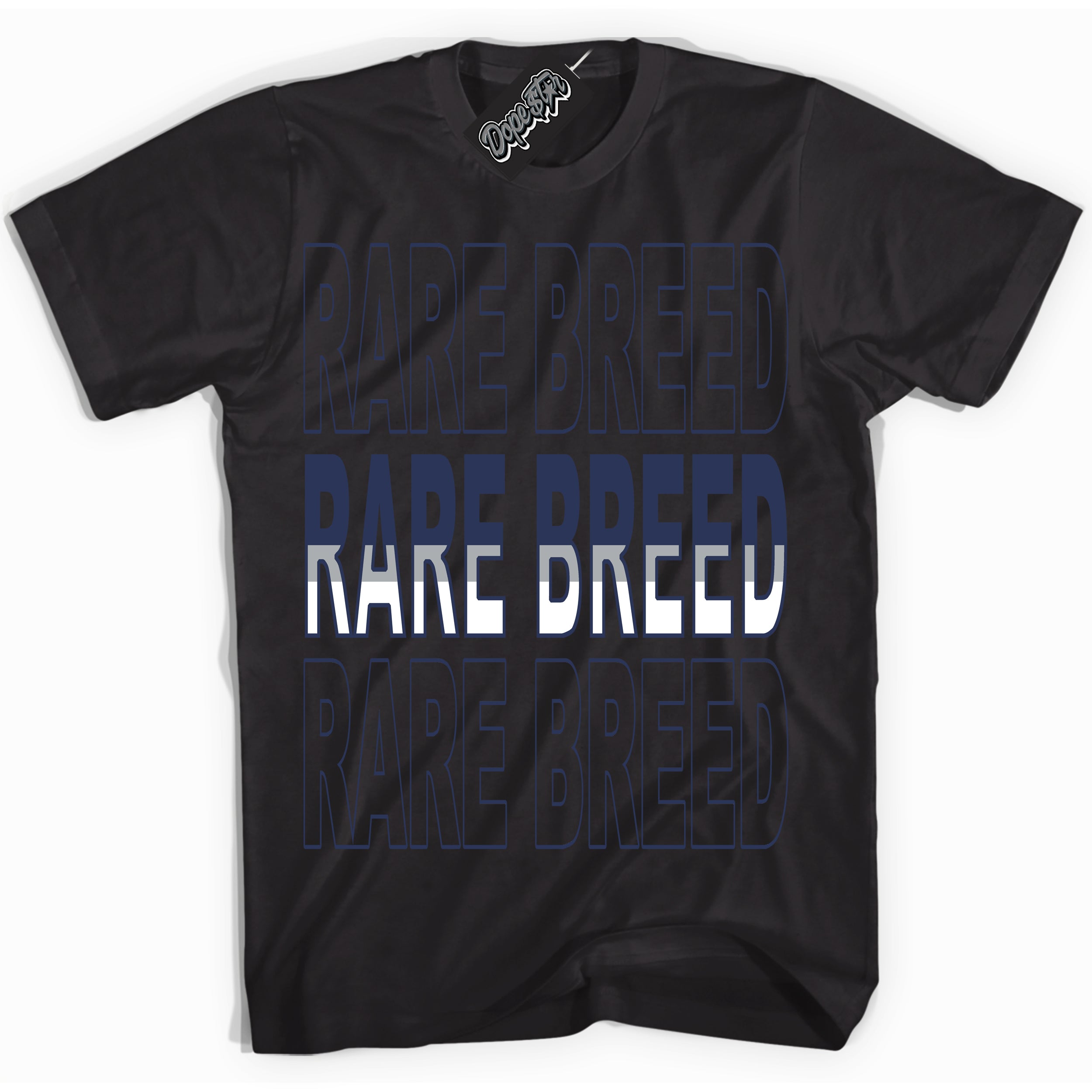 AJ3 Retro Midnight Navy 'Rare Breed' Shirt - Black Streetwear Mockup | Sneakerhead T-shirt Matching Midnight Navy AJ3 Retro| Jordan 3 Retro Midnight Navy Shirt for Men & Women | Matching outfits with your Midnight Navy 3s Kicks | Sneakerhead Fashion Must-Have.