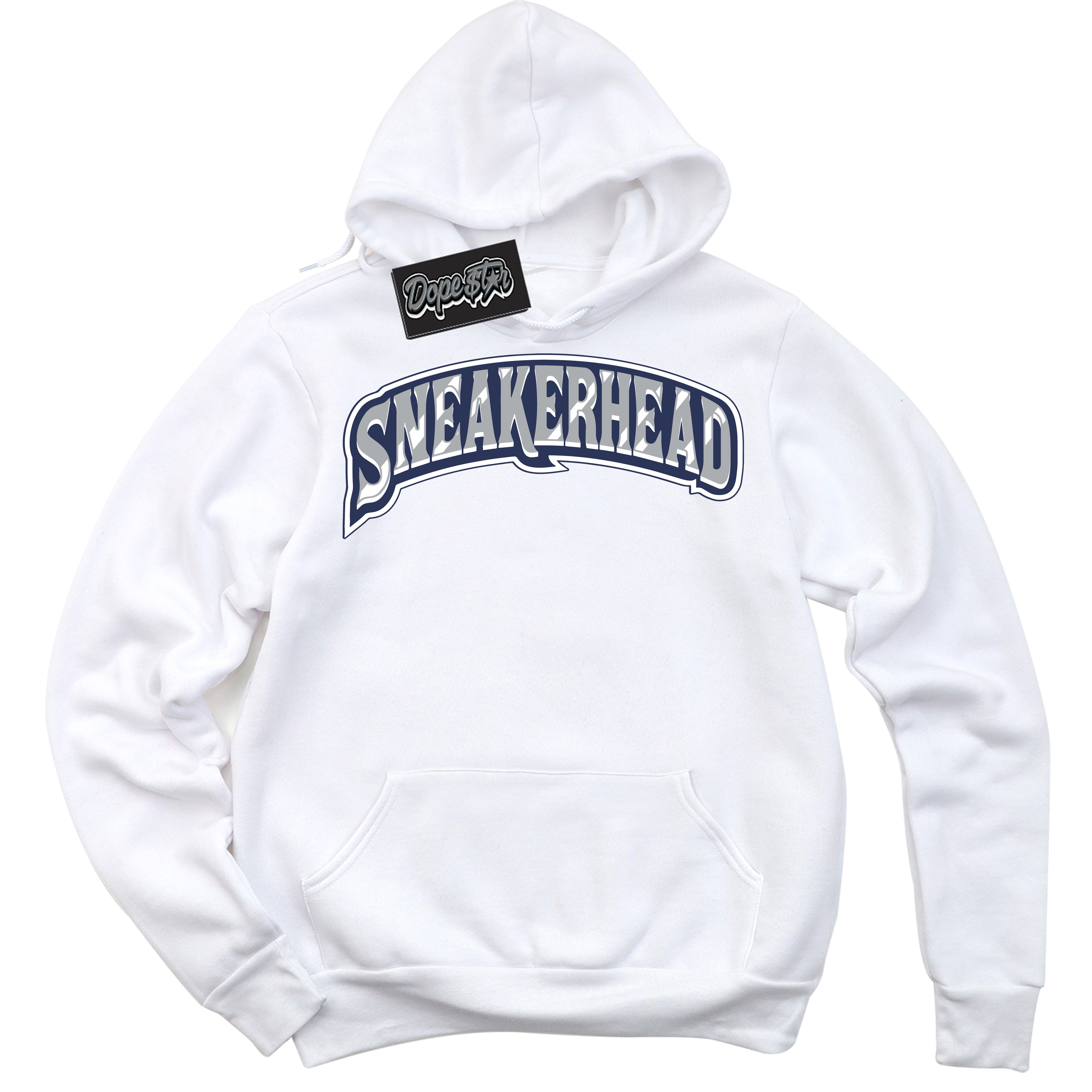 AJ3 Retro Midnight Navy 'Sneakerhead' Hoodie- White Streetwear Mockup | Sneakerhead Hoodie Matching Midnight Navy AJ3 Retro | Jordan 3 Retro Midnight Navy hoodie for Men & Women | Matching outfits with your Midnight Navy 3s Kicks | Sneakerhead Fashion Must-Have.