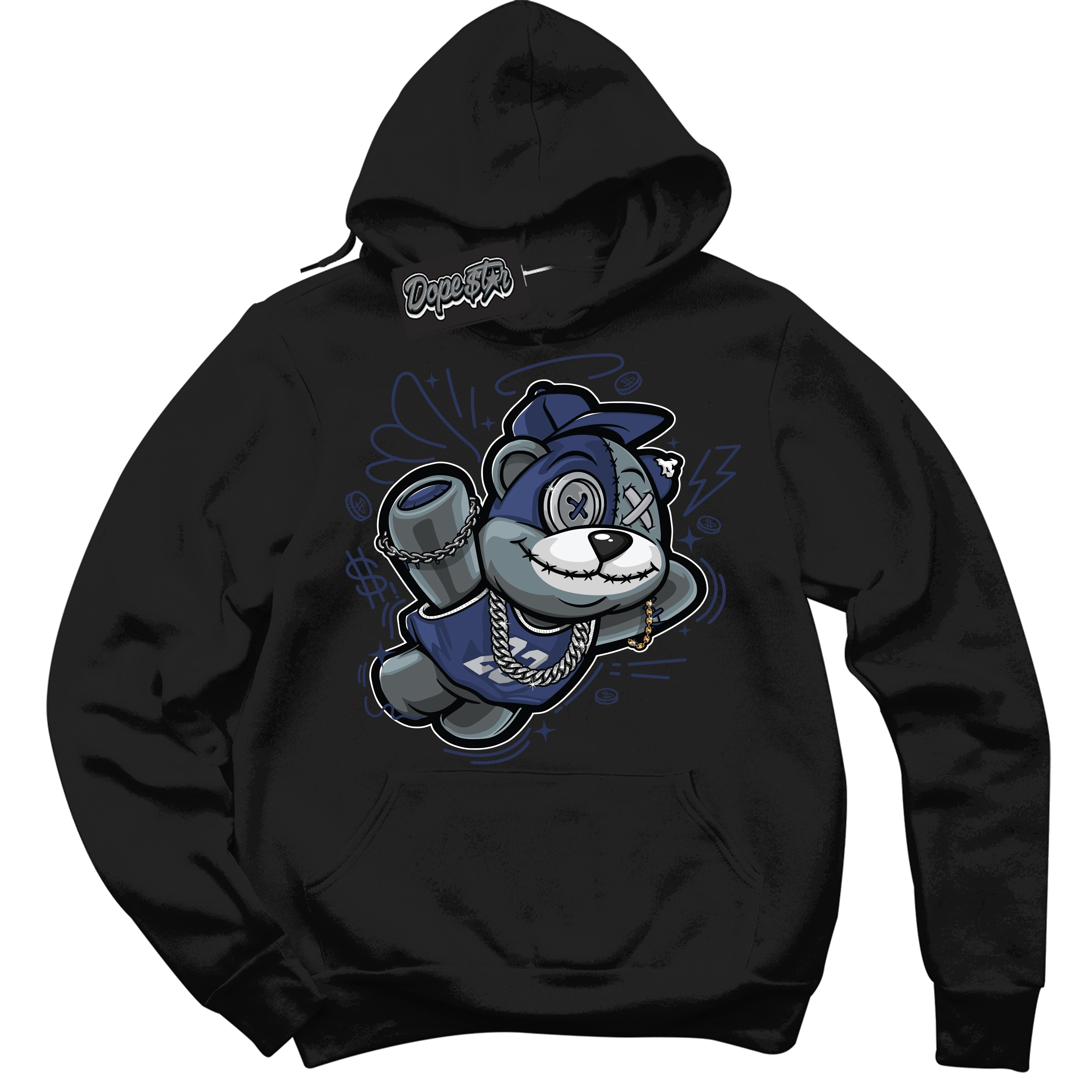 AJ3 Retro Midnight Navy 'Slam Dunk Bear' Hoodie- Black Streetwear Mockup | Sneakerhead Hoodie Matching Midnight Navy AJ3 Retro | Jordan 3 Retro Midnight Navy hoodie for Men & Women | Matching outfits with your Midnight Navy 3s Kicks | Sneakerhead Fashion Must-Have.