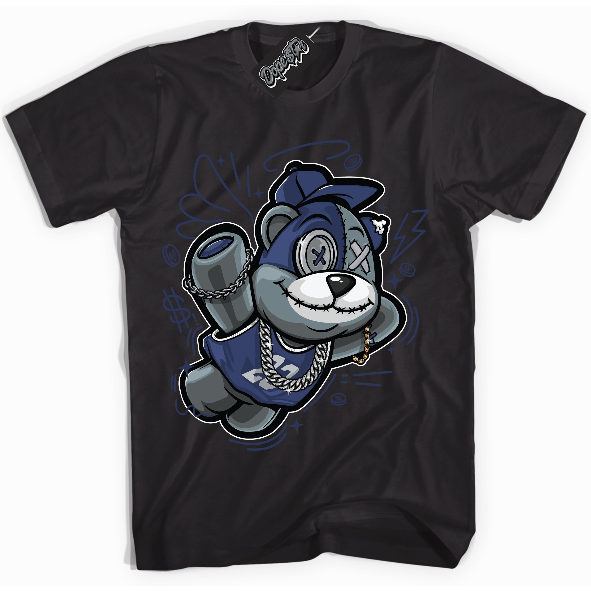 AJ3 Retro Midnight Navy 'Slam Dunk Bear' Shirt - Black Streetwear Mockup | Sneakerhead T-shirt Matching Midnight Navy AJ3 Retro| Jordan 3 Retro Midnight Navy Shirt for Men & Women | Matching outfits with your Midnight Navy 3s Kicks | Sneakerhead Fashion Must-Have.