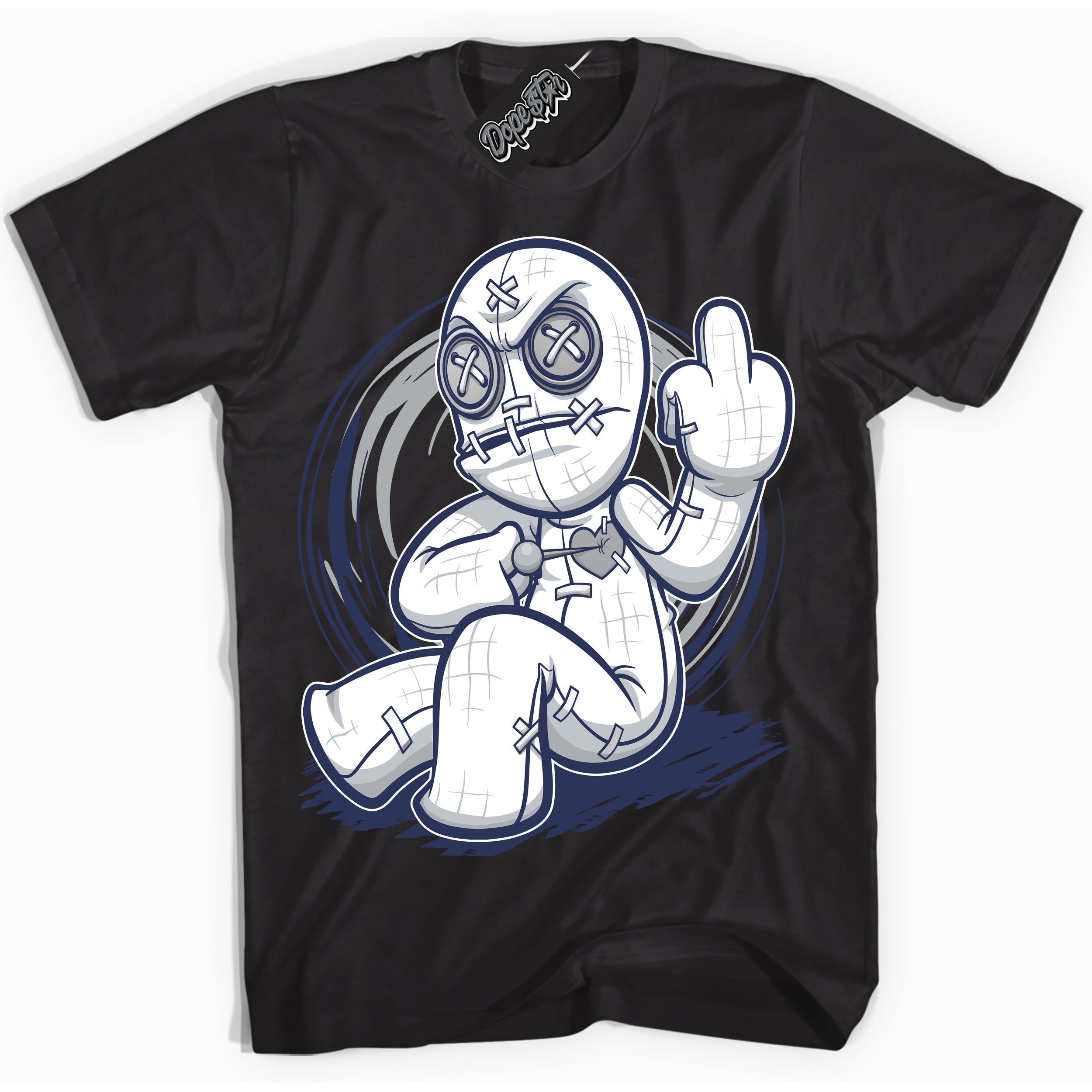 AJ3 Retro Midnight Navy 'Voodoo Doll' Shirt - Black Streetwear Mockup | Sneakerhead T-shirt Matching Midnight Navy AJ3 Retro| Jordan 3 Retro Midnight Navy Shirt for Men & Women | Matching outfits with your Midnight Navy 3s Kicks | Sneakerhead Fashion Must-Have.