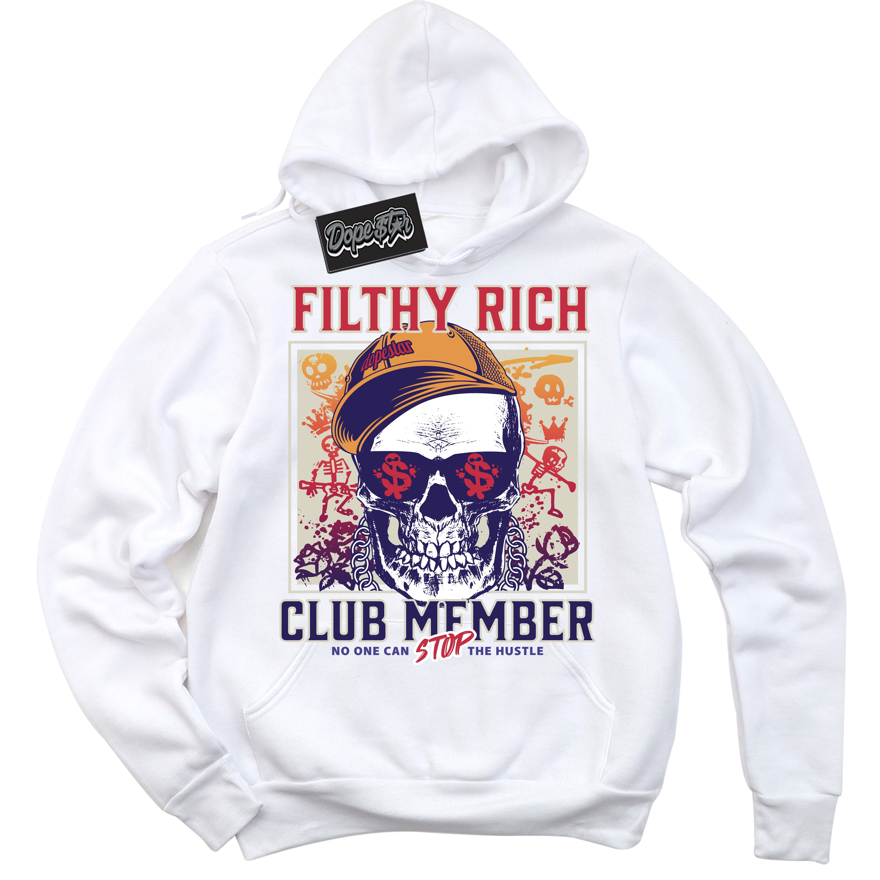 Cool White Hoodie with “ Filthy Rich ”  design that Perfectly Matches J Balvin Medellin Sunset 3s Sneakers.