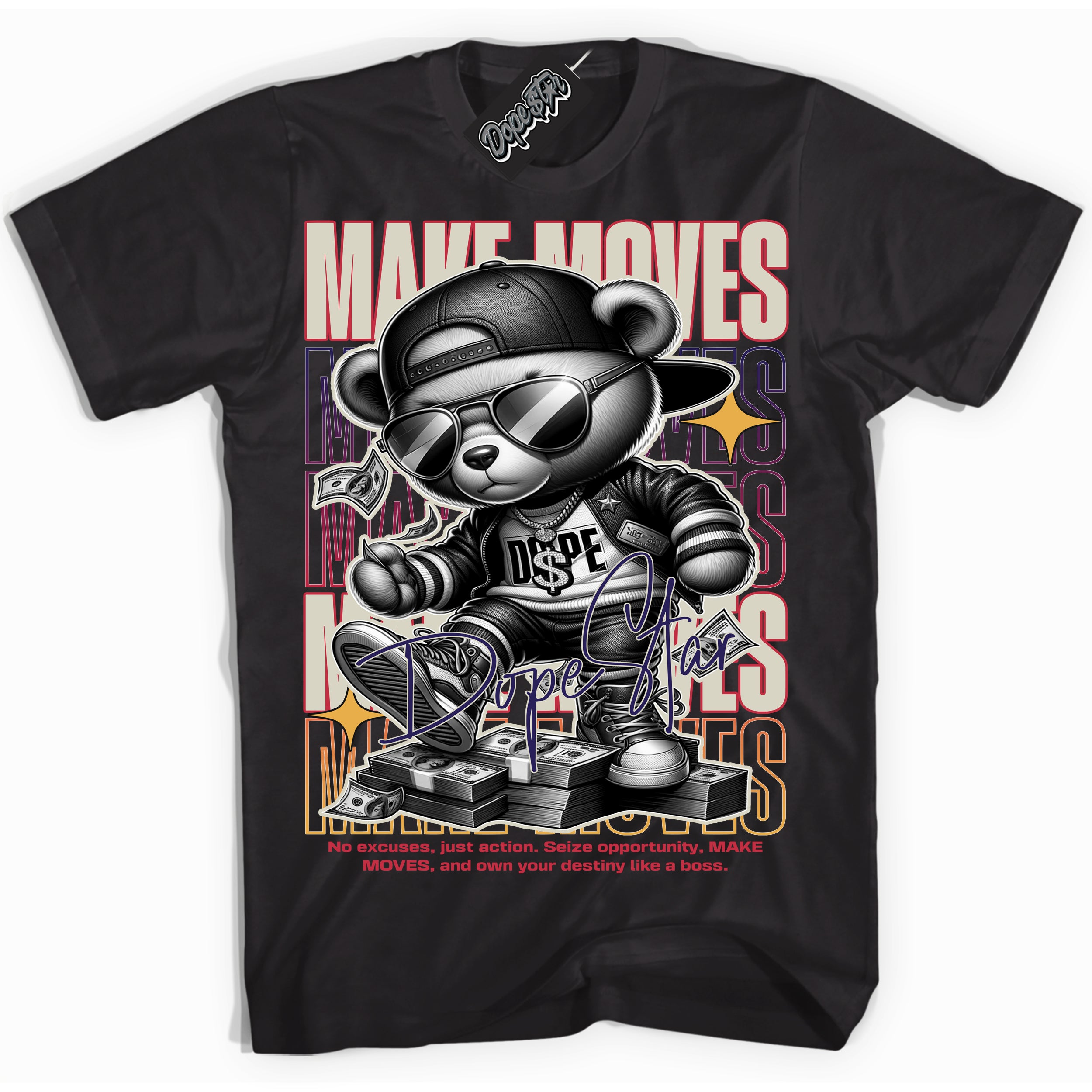 Cool Black Shirt with “ Makin Moves” design that perfectly matches J Balvin Medellin Sunset 3s Sneakers.