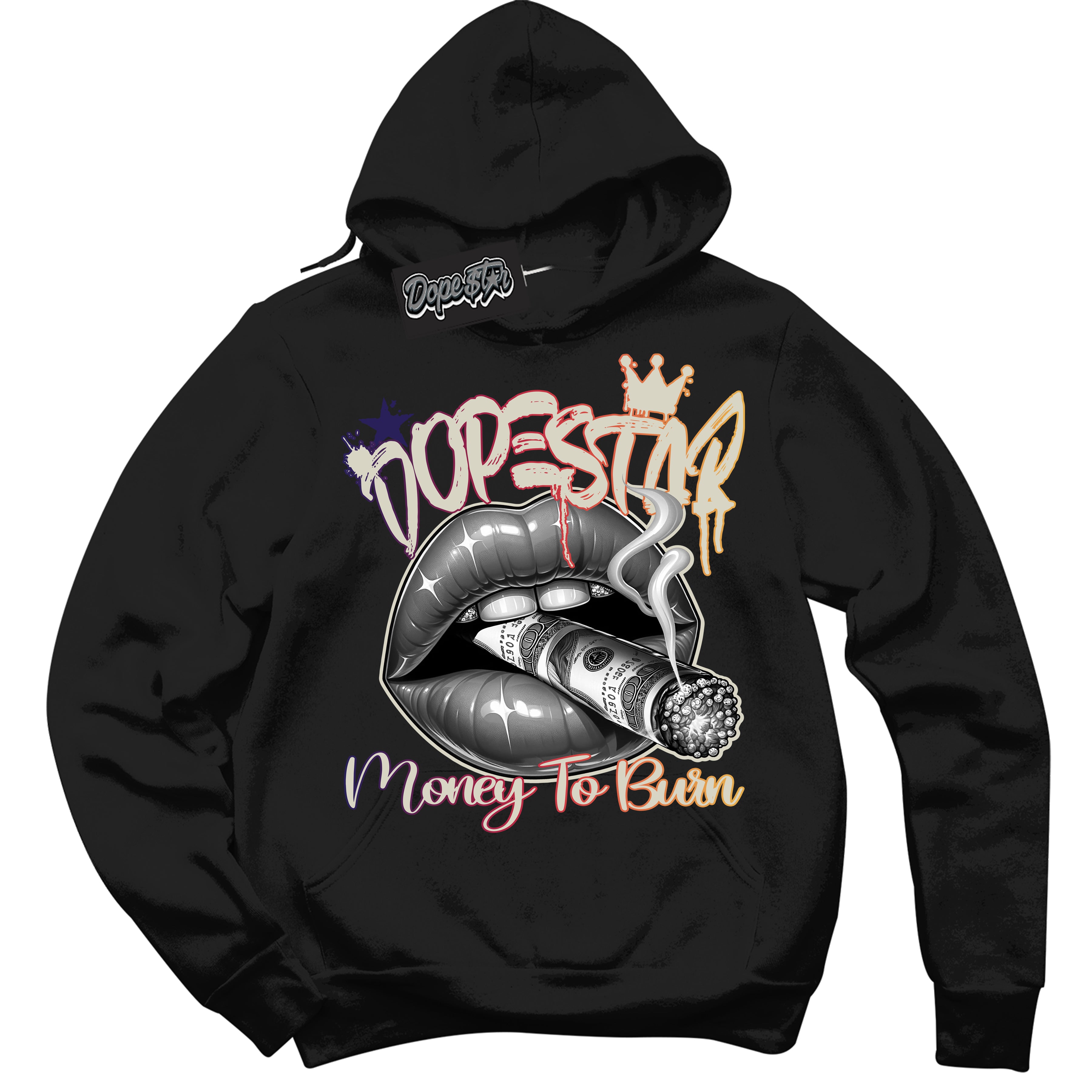 Cool Black Hoodie with “ Money To Burn ”  design that Perfectly Matches J Balvin Medellin Sunset 3s Sneakers.