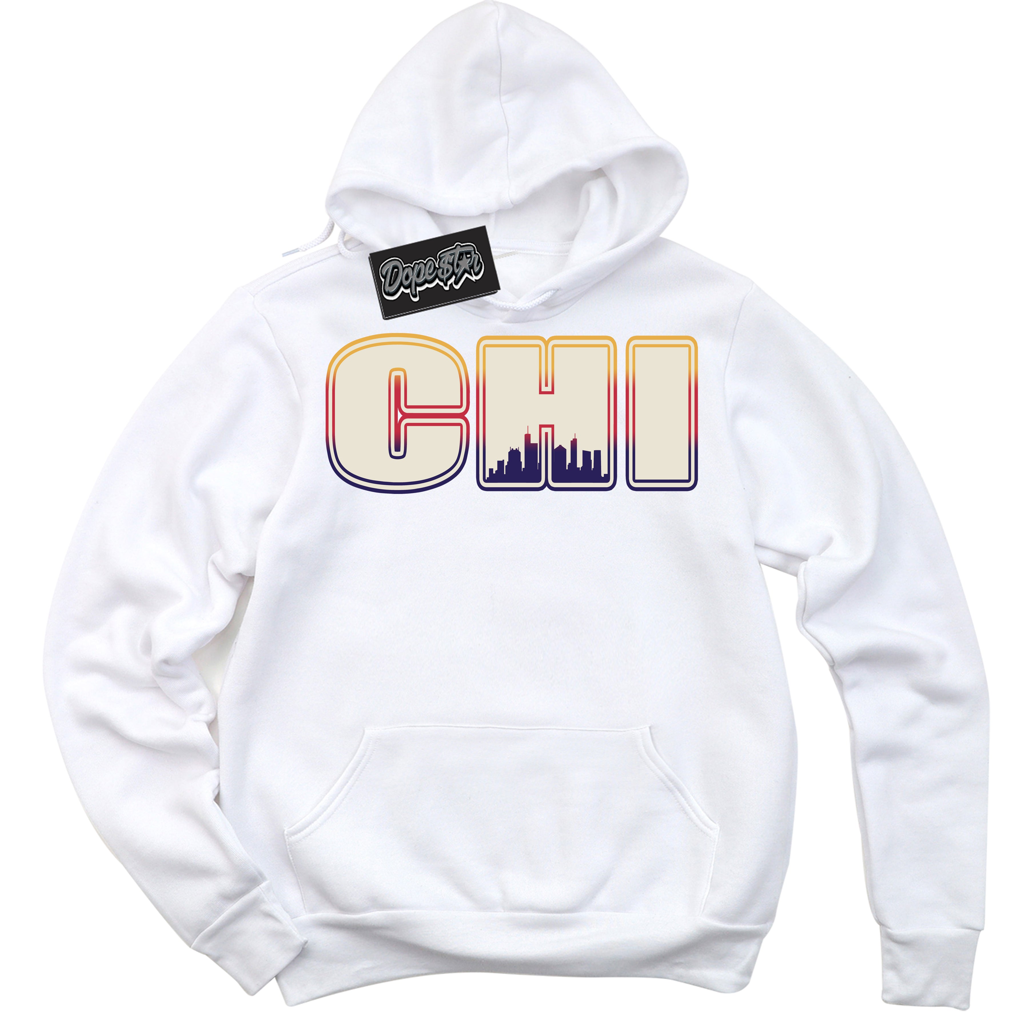 Cool White Hoodie with “ Chicago ”  design that Perfectly Matches J Balvin Sunset 3s Jordans.