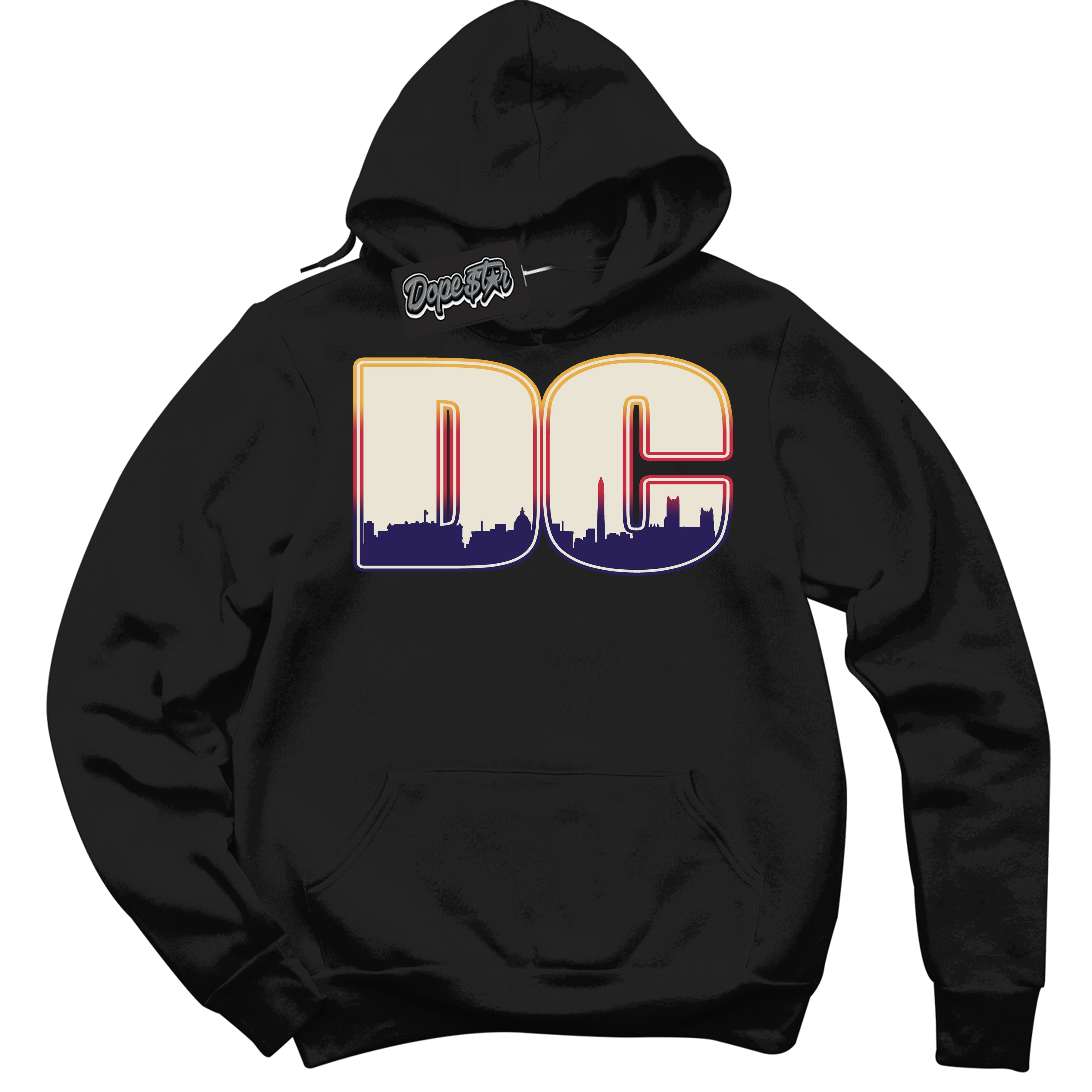 Cool Black Hoodie with “ DC ”  design that Perfectly Matches J Balvin Sunset 3s Jordans.