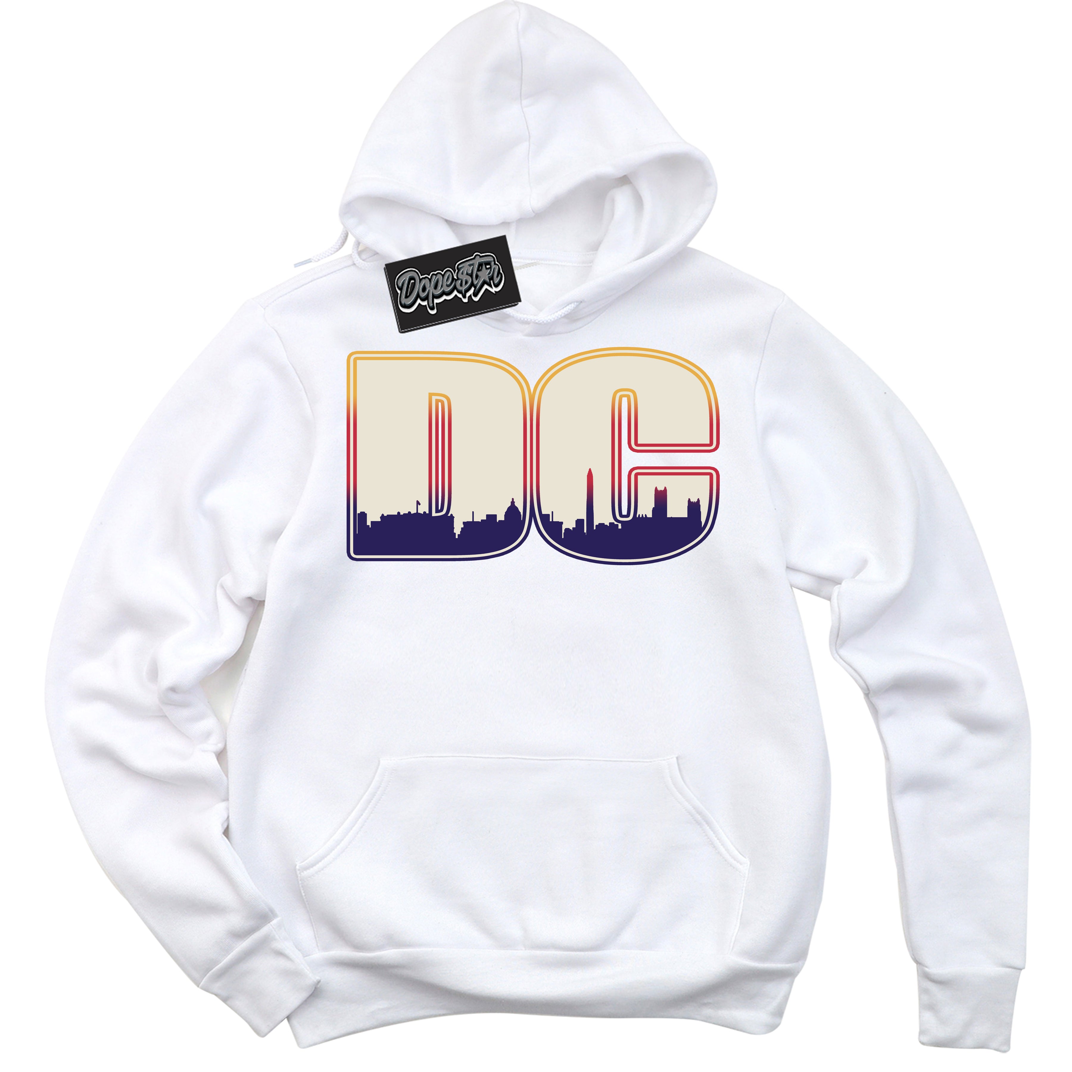 Cool White Hoodie with “ DC ”  design that Perfectly Matches J Balvin Sunset 3s Jordans.