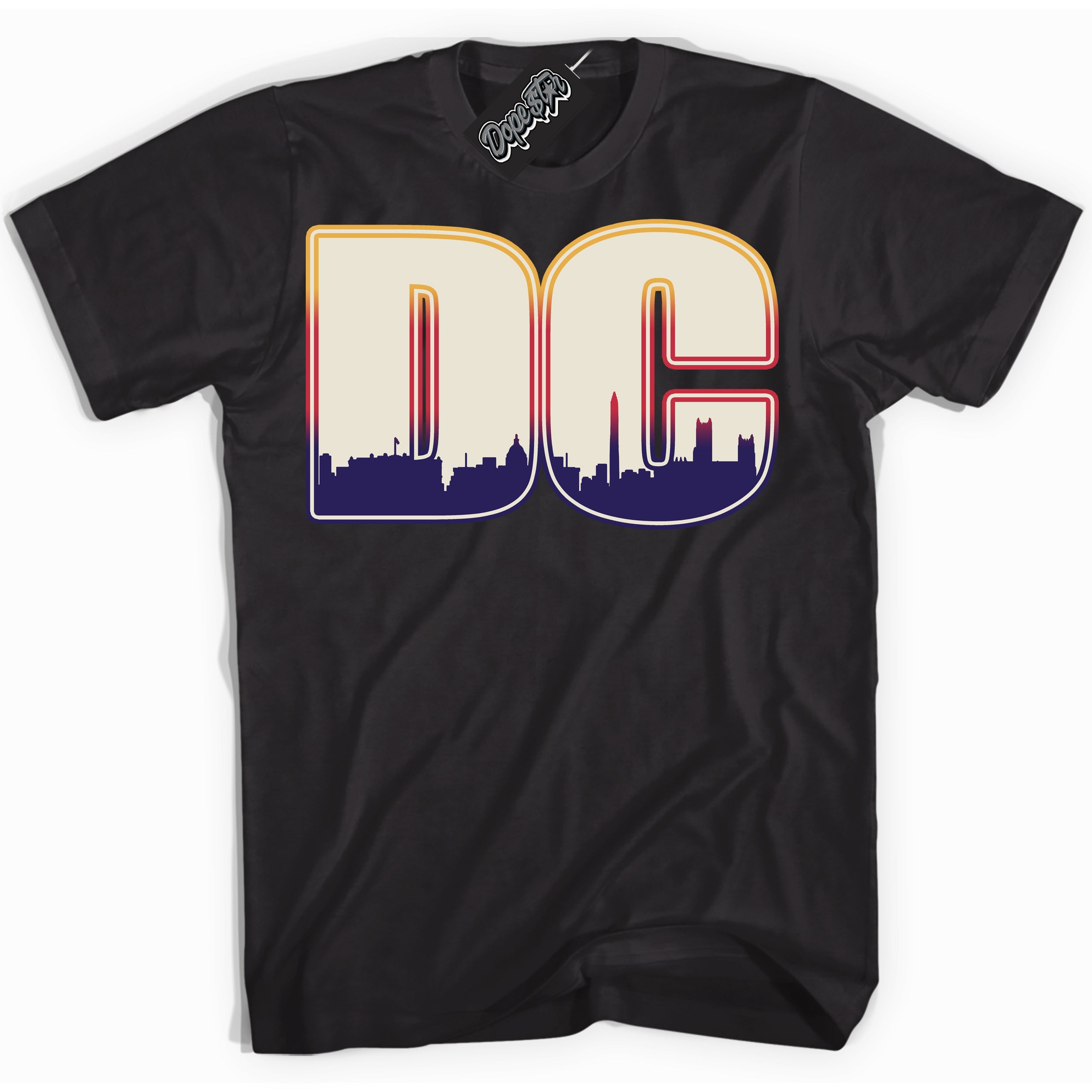 Cool Black Shirt with “ DC” design that perfectly matches J Balvin Sunset 3s Jordans.