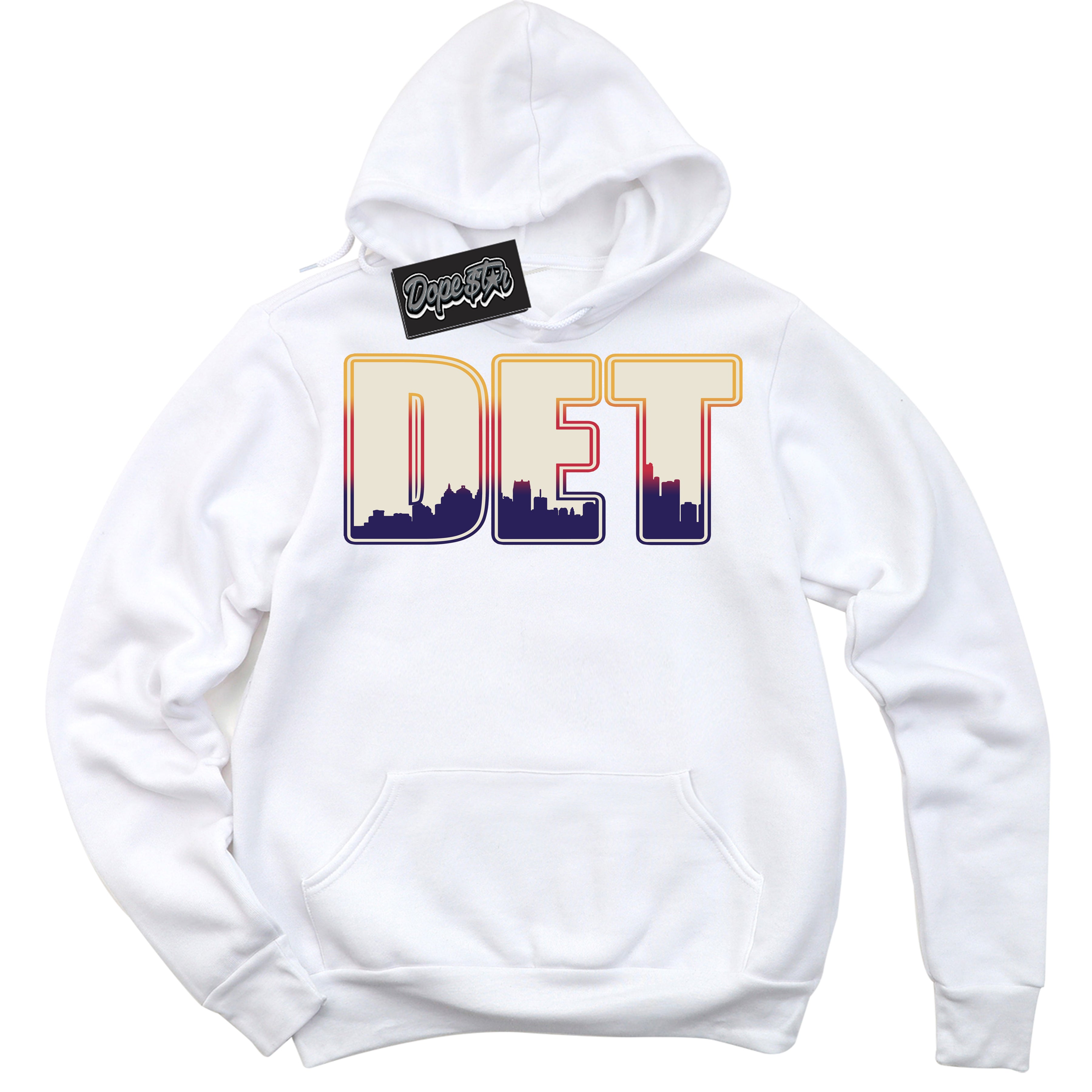 Cool White Hoodie with “ Detroit ”  design that Perfectly Matches J Balvin Sunset 3s Jordans.