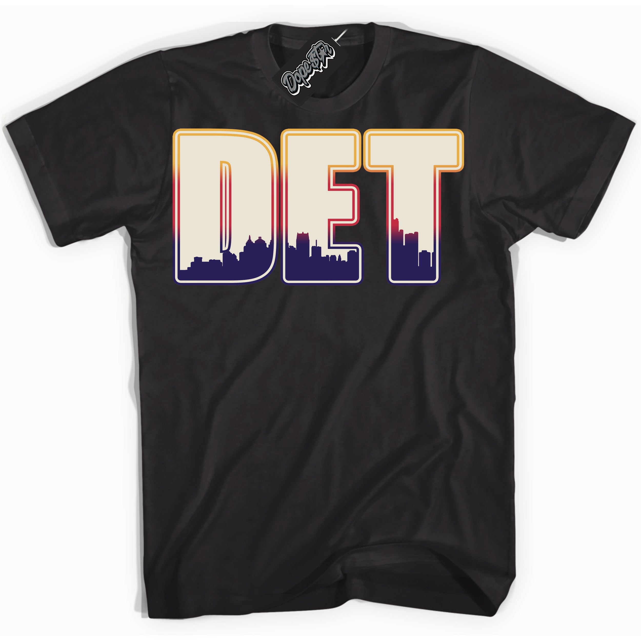 Cool Black Shirt with “ Detroit” design that perfectly matches J Balvin Sunset 3s Jordans.