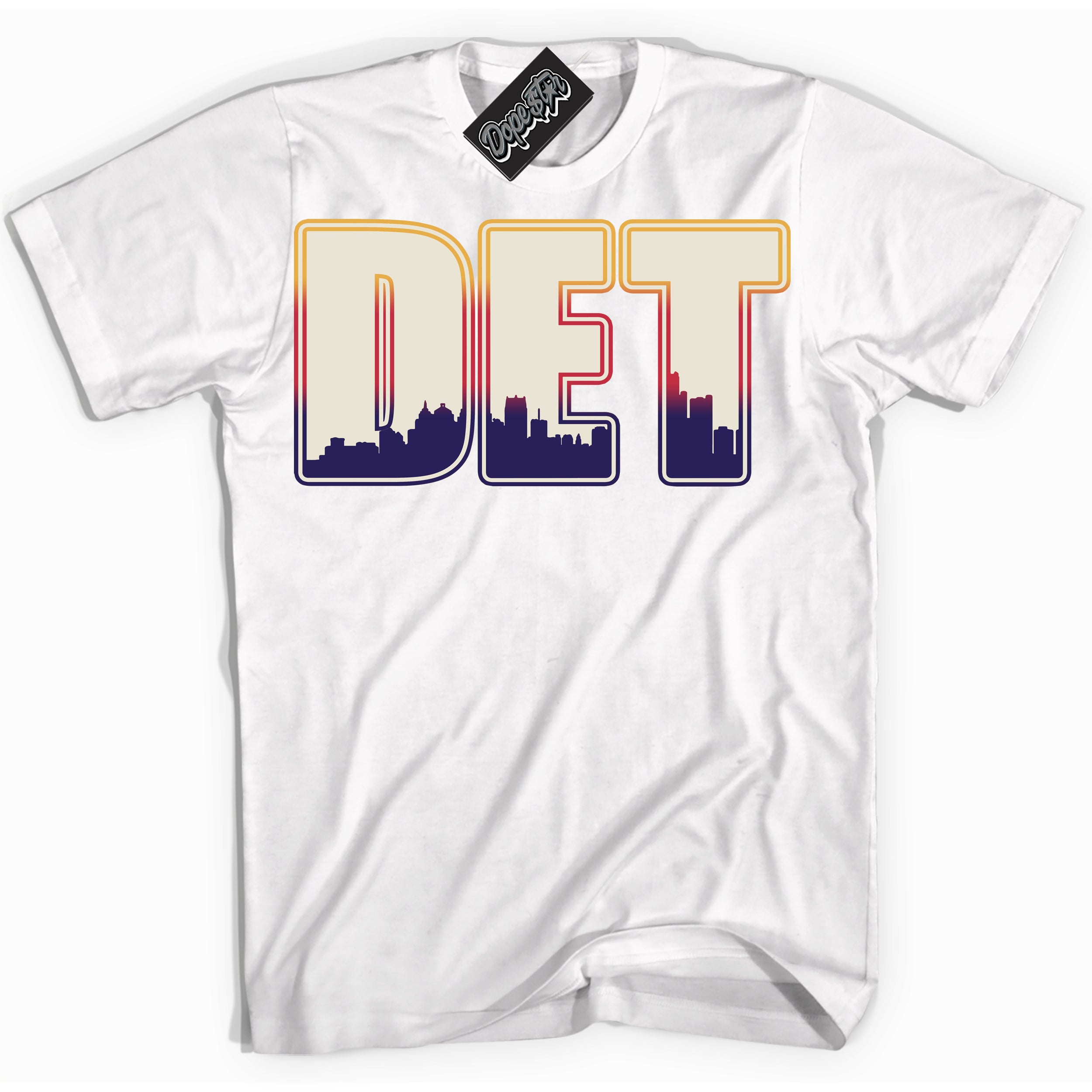 Cool White Shirt with “ Detroit” design that perfectly matches J Balvin Sunset 3s Jordans.