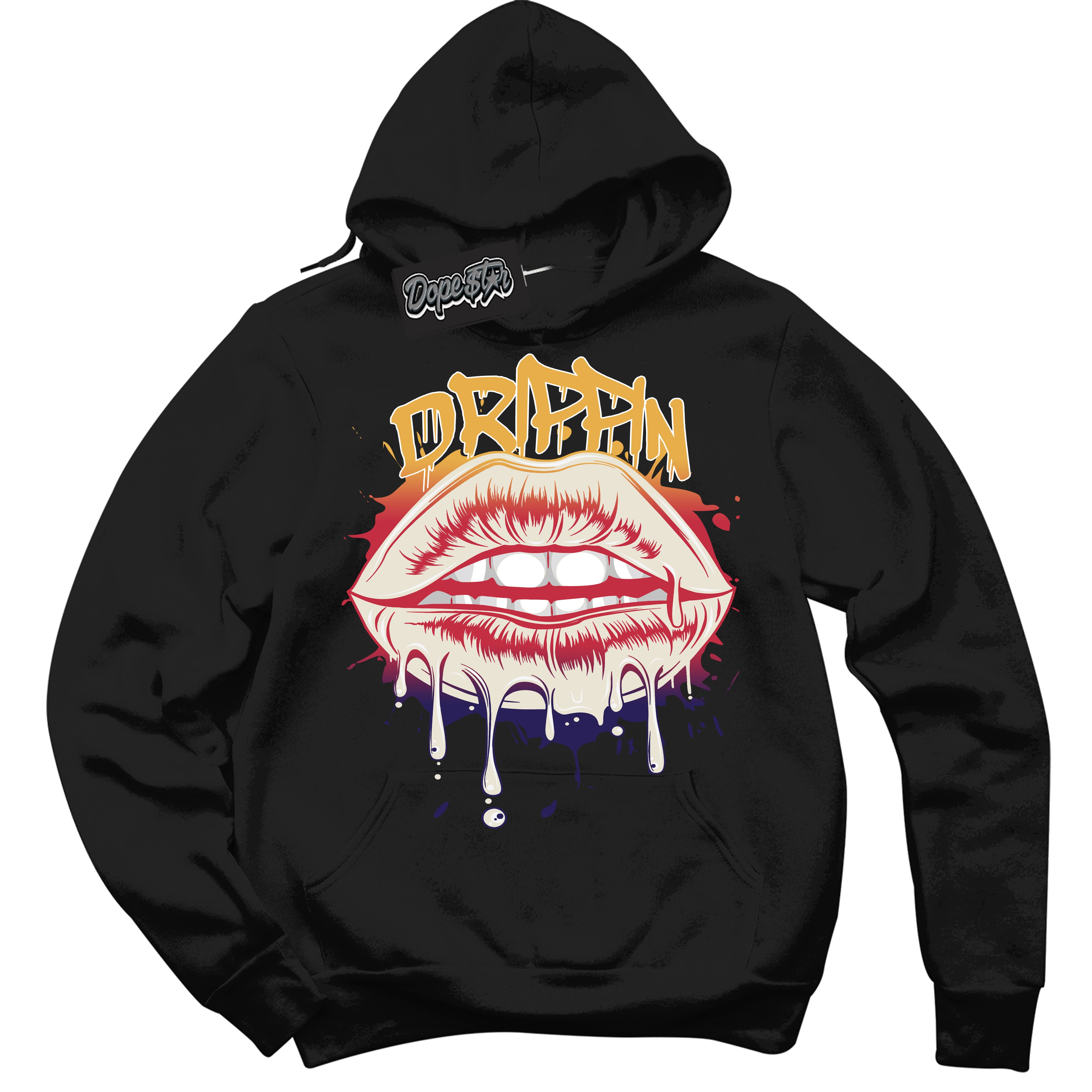 Cool Black Hoodie with “ Drippin ”  design that Perfectly Matches J Balvin Sunset 3s Jordans.