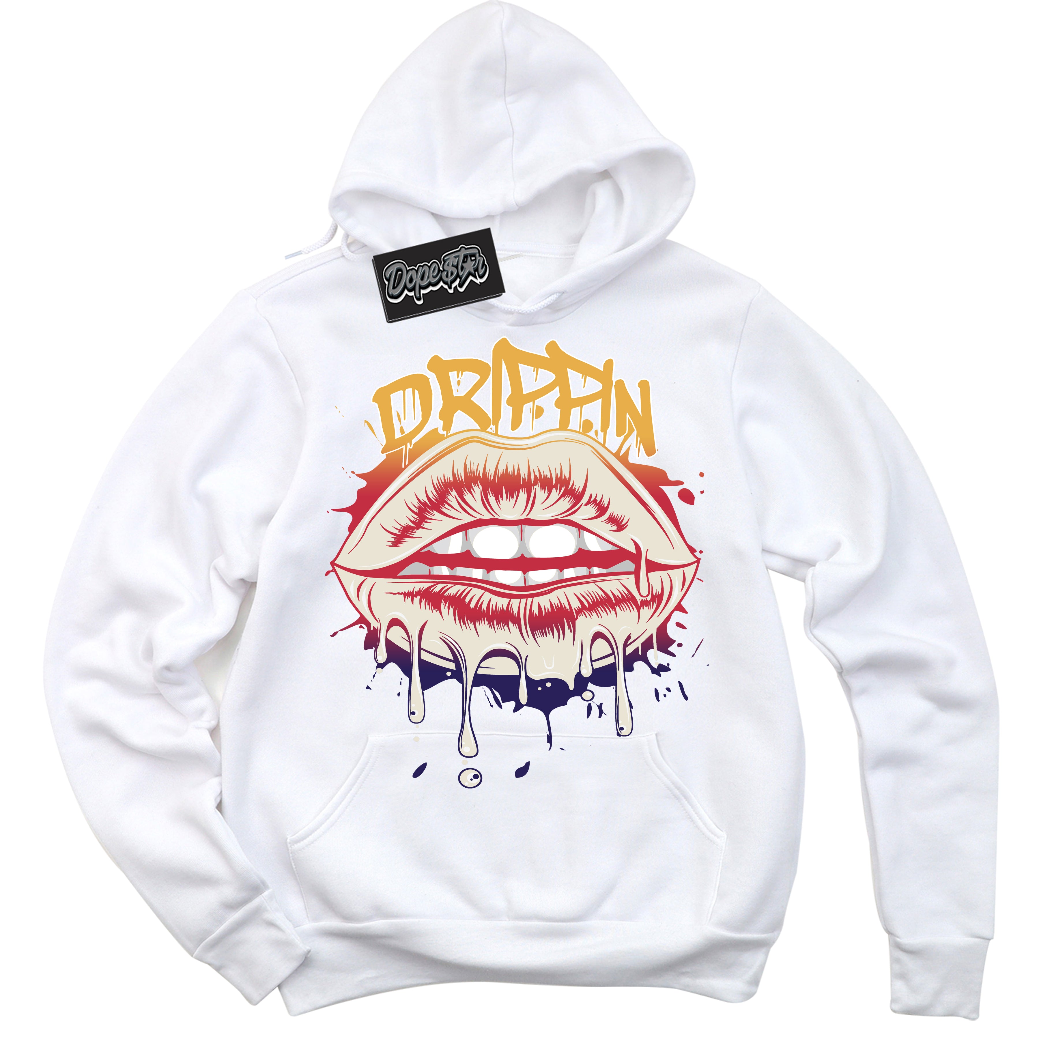 Cool White Hoodie with “ Drippin ”  design that Perfectly Matches J Balvin Sunset 3s Jordans.