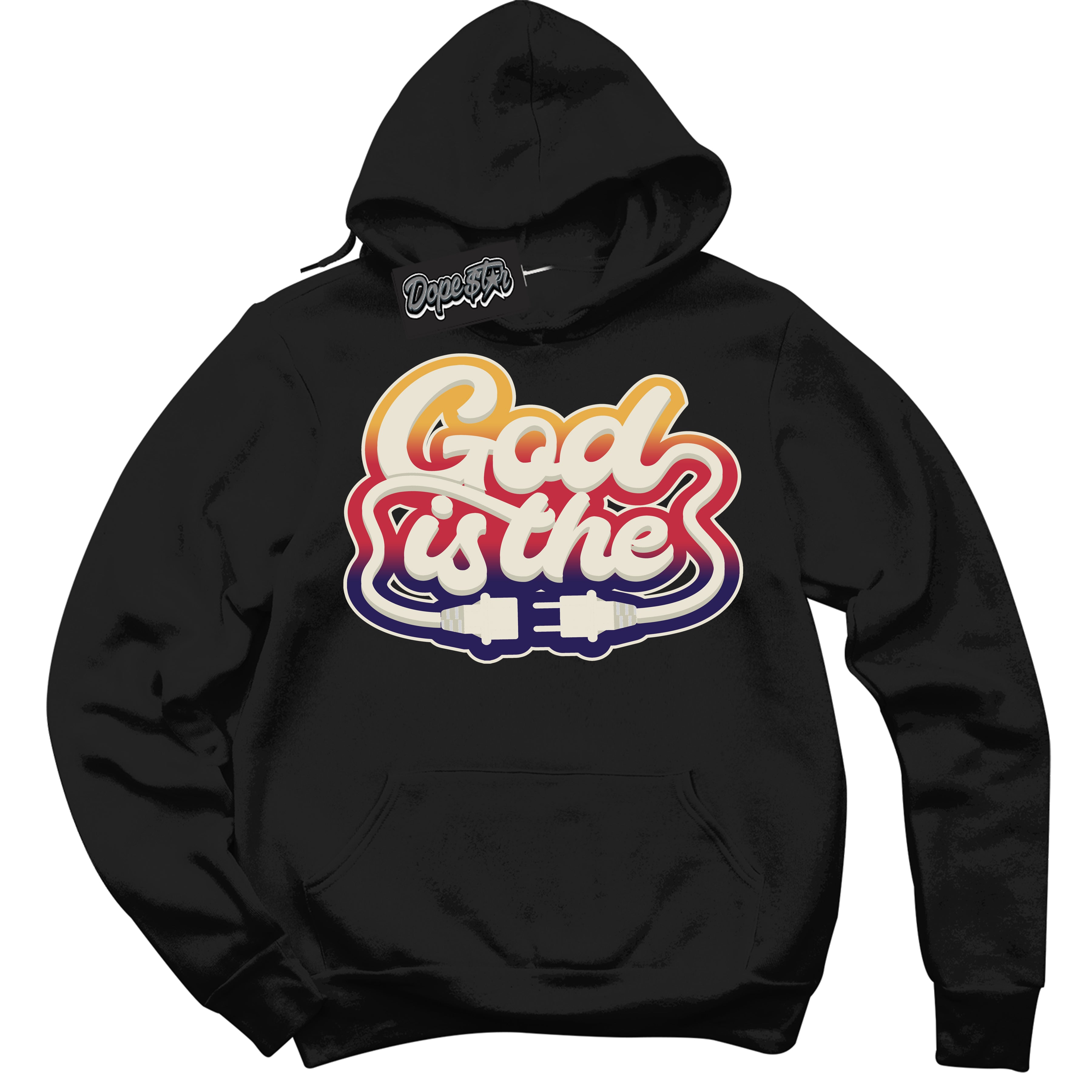 Cool Black Hoodie with “ God Is The ”  design that Perfectly Matches J Balvin Sunset 3s Jordans.