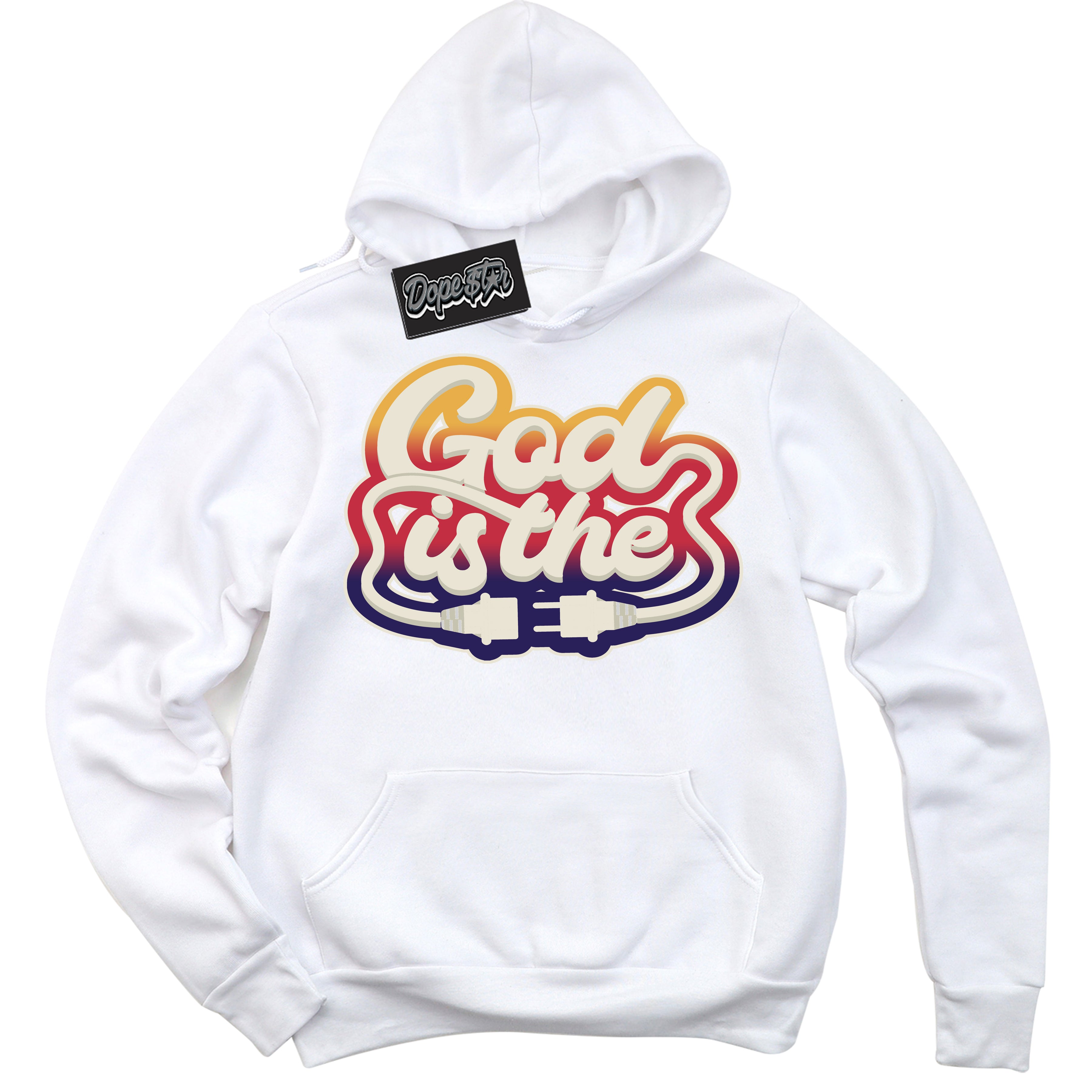 Cool White Hoodie with “ God Is The ”  design that Perfectly Matches J Balvin Sunset 3s Jordans.