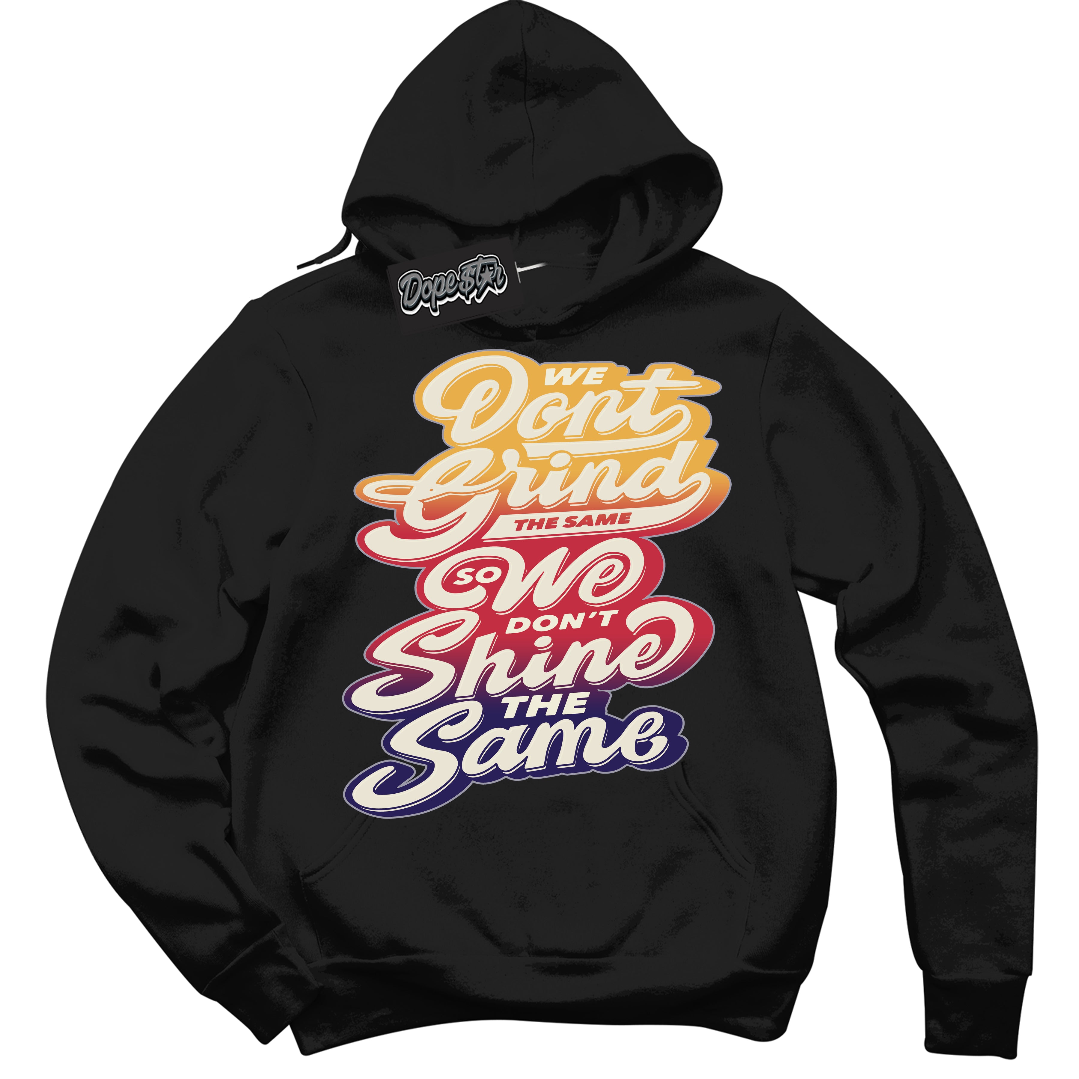 Cool Black Hoodie with “ Grind Shine ”  design that Perfectly Matches J Balvin Sunset 3s Jordans.