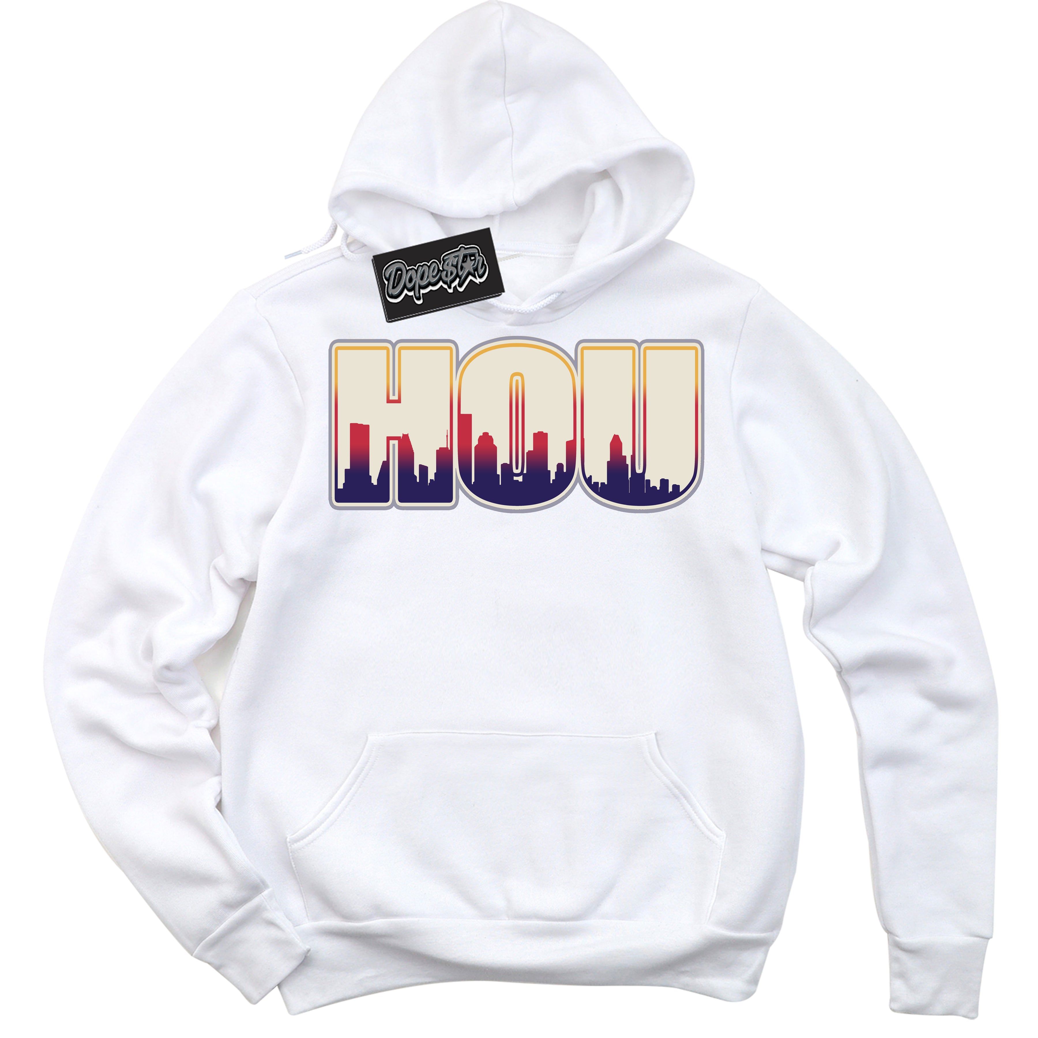 Cool White Hoodie with “ Houston ”  design that Perfectly Matches J Balvin Sunset 3s Jordans.