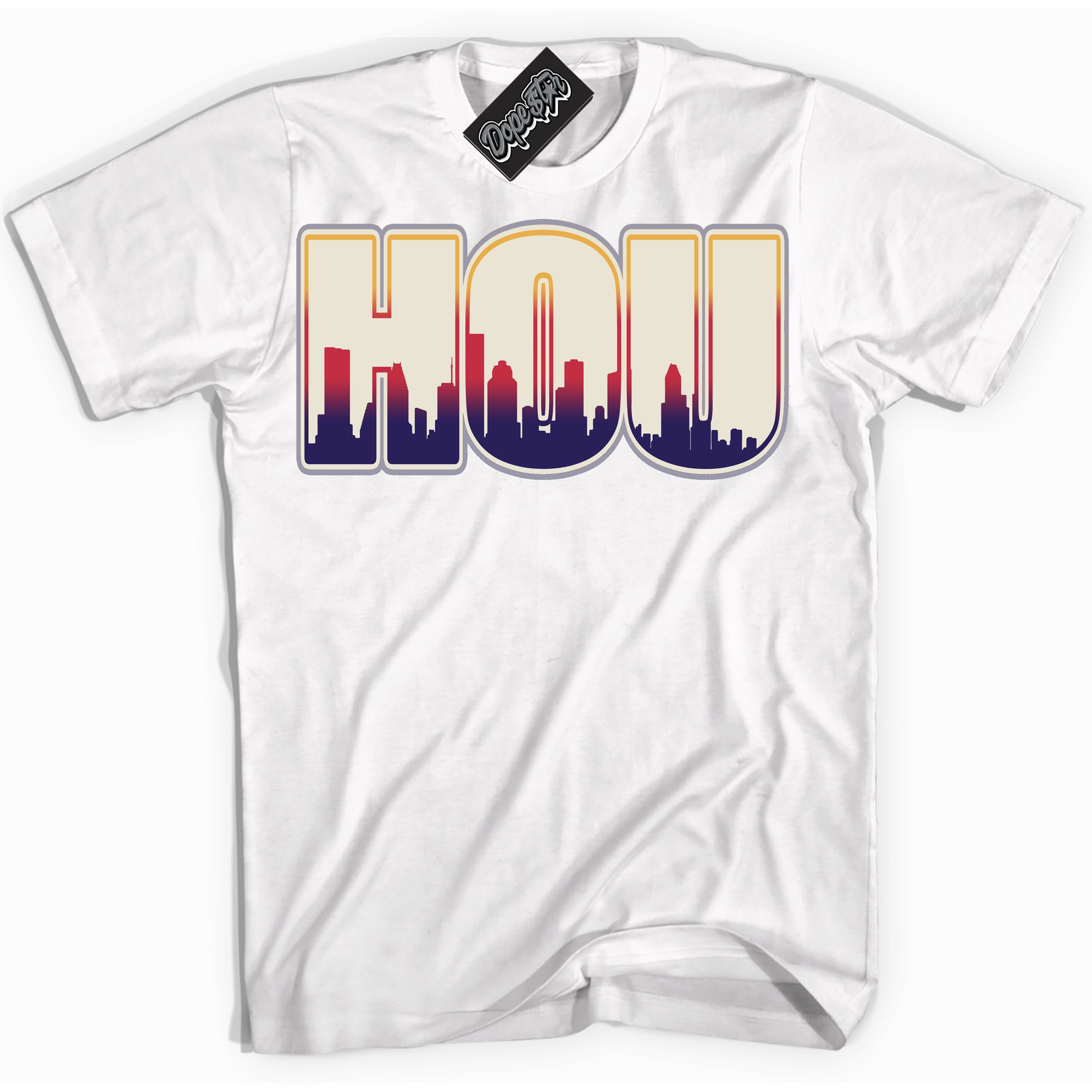 Cool White Shirt with “ Houston” design that perfectly matches J Balvin Sunset 3s Jordans.